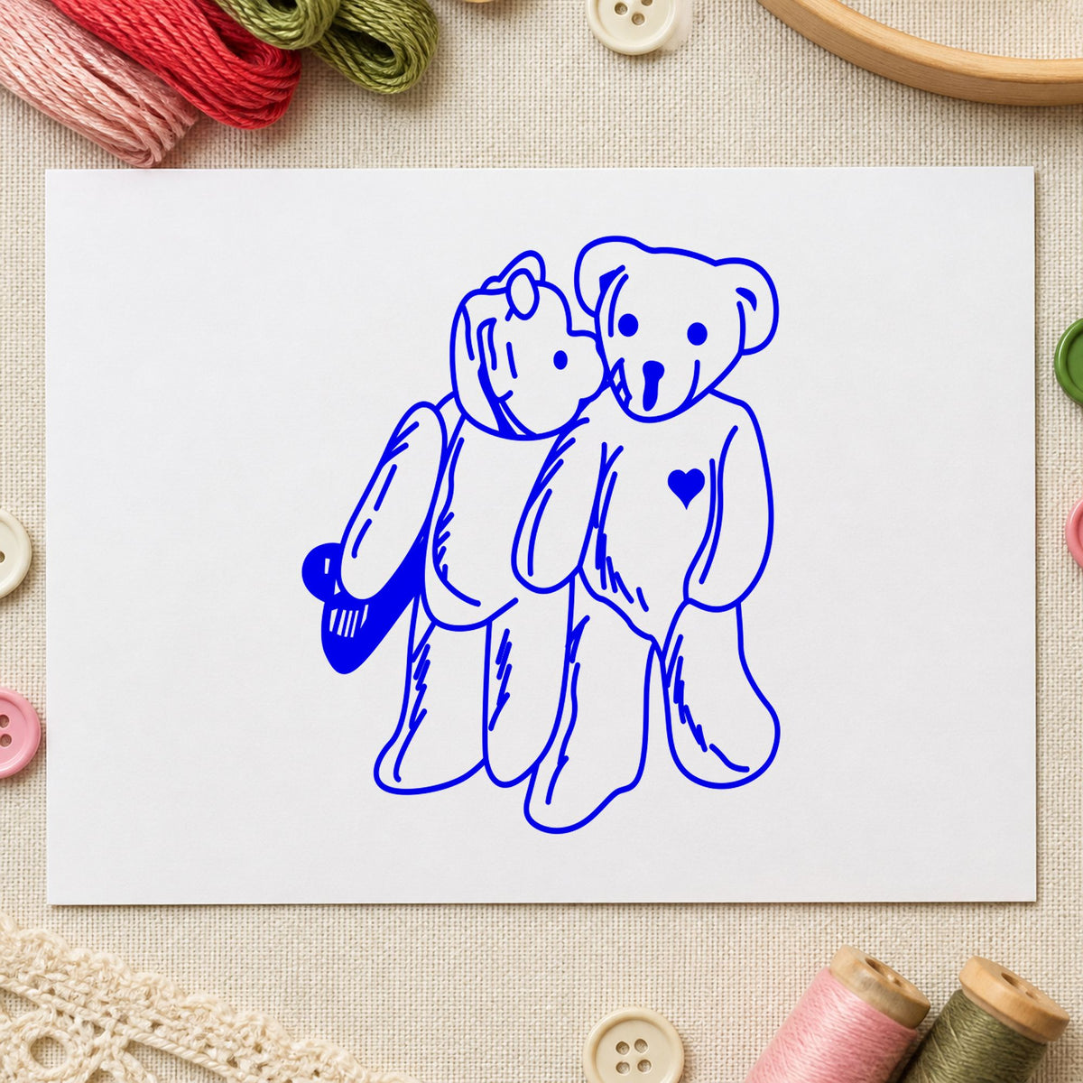 Kissing Bears Art Rubber Stamp in use 4