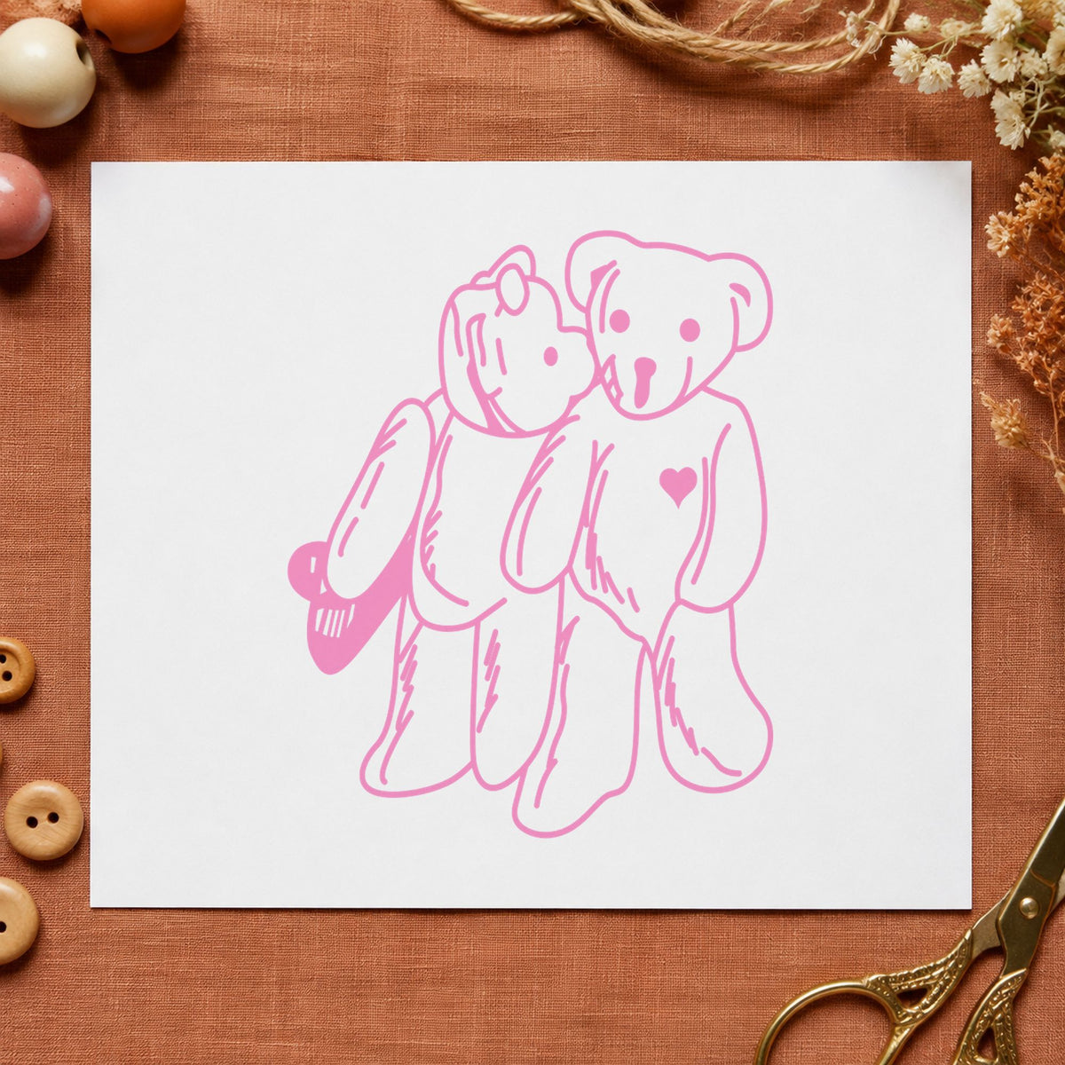 Kissing Bears Art Rubber Stamp in use 6