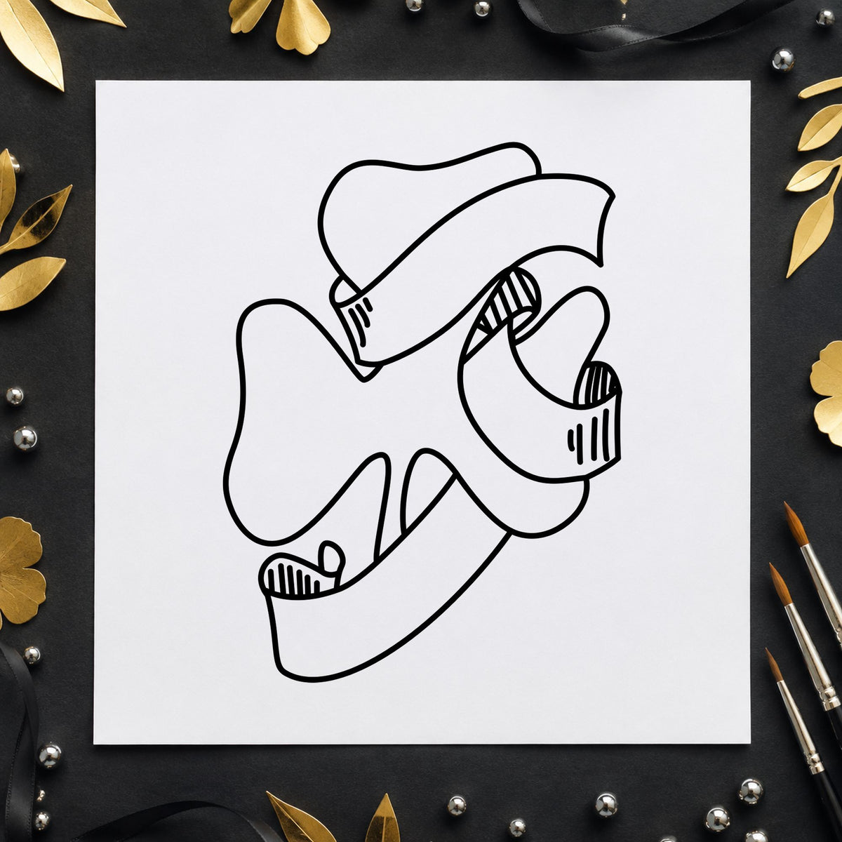 Black impression from a shamrock rubber stamp, featuring the shamrock with leprechaun hat design on white paper.