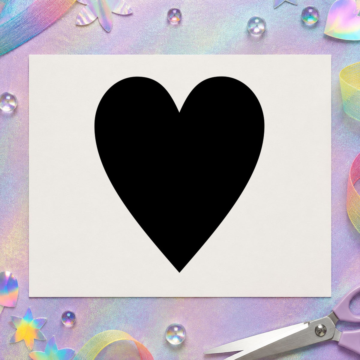 Black impression from a heart rubber stamp, featuring the playing card heart design on white paper.