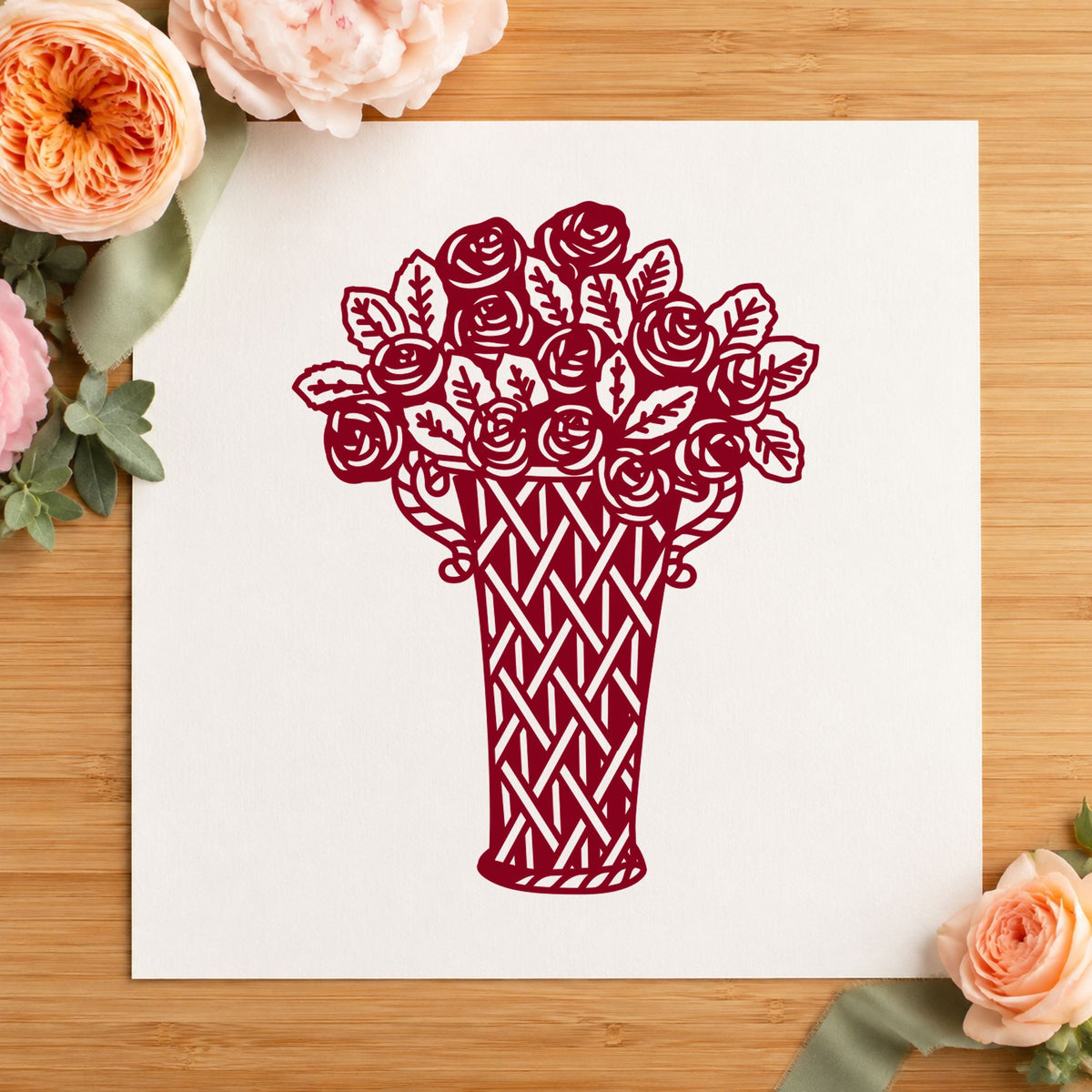 Vase of Flowers Art Rubber Stamp in use 10