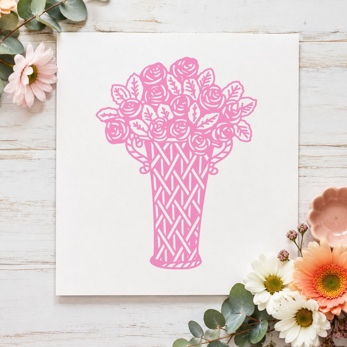 Vase of Flowers Art Rubber Stamp in use 6