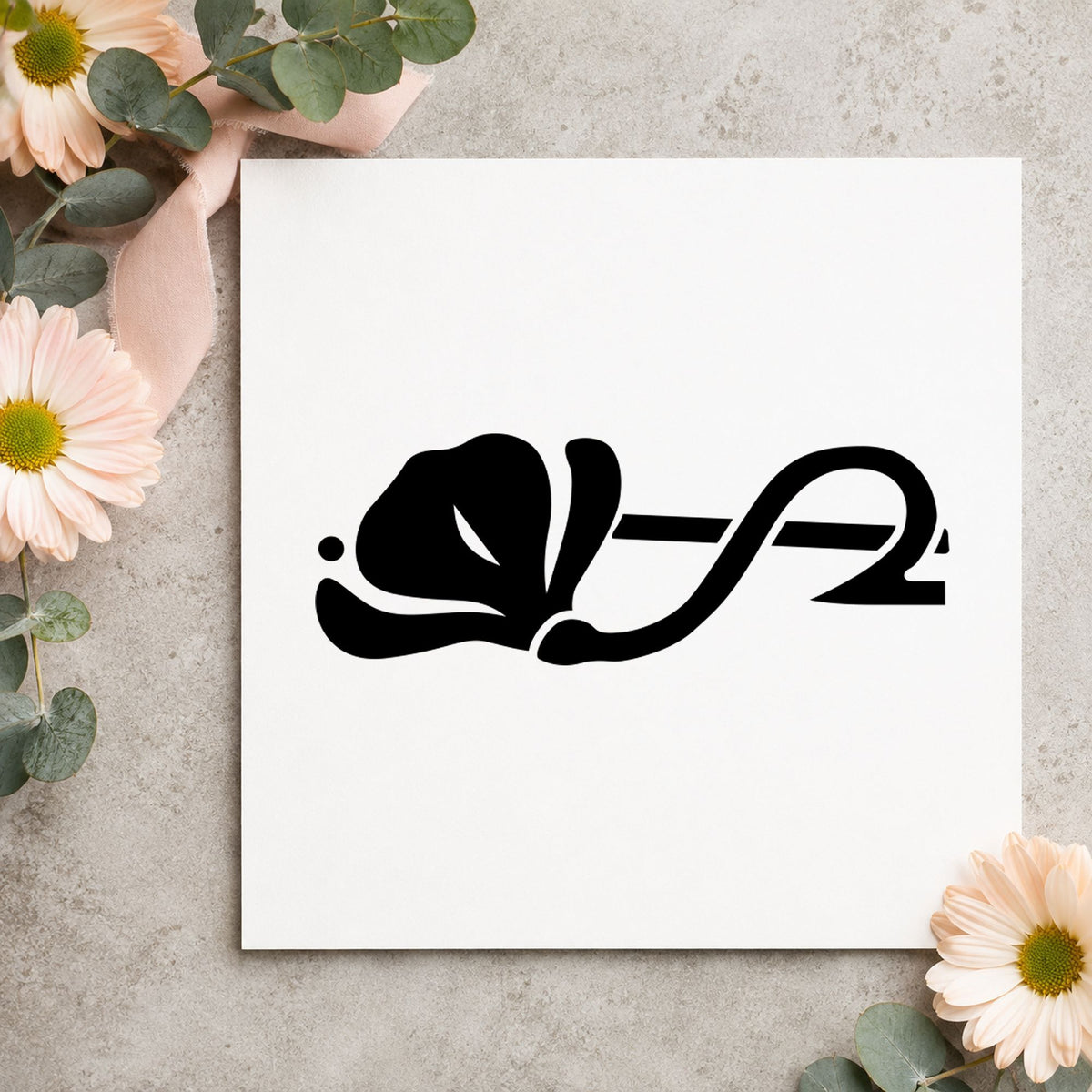 Left Flower Border Rubber Stamp impression in black ink on white paper in a styled craft setting.