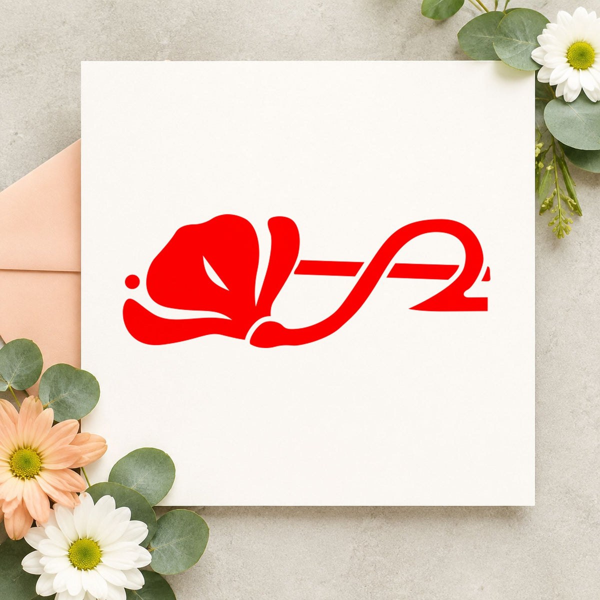 Left Flower Border Rubber Stamp impression in red ink on white paper in a styled craft setting.
