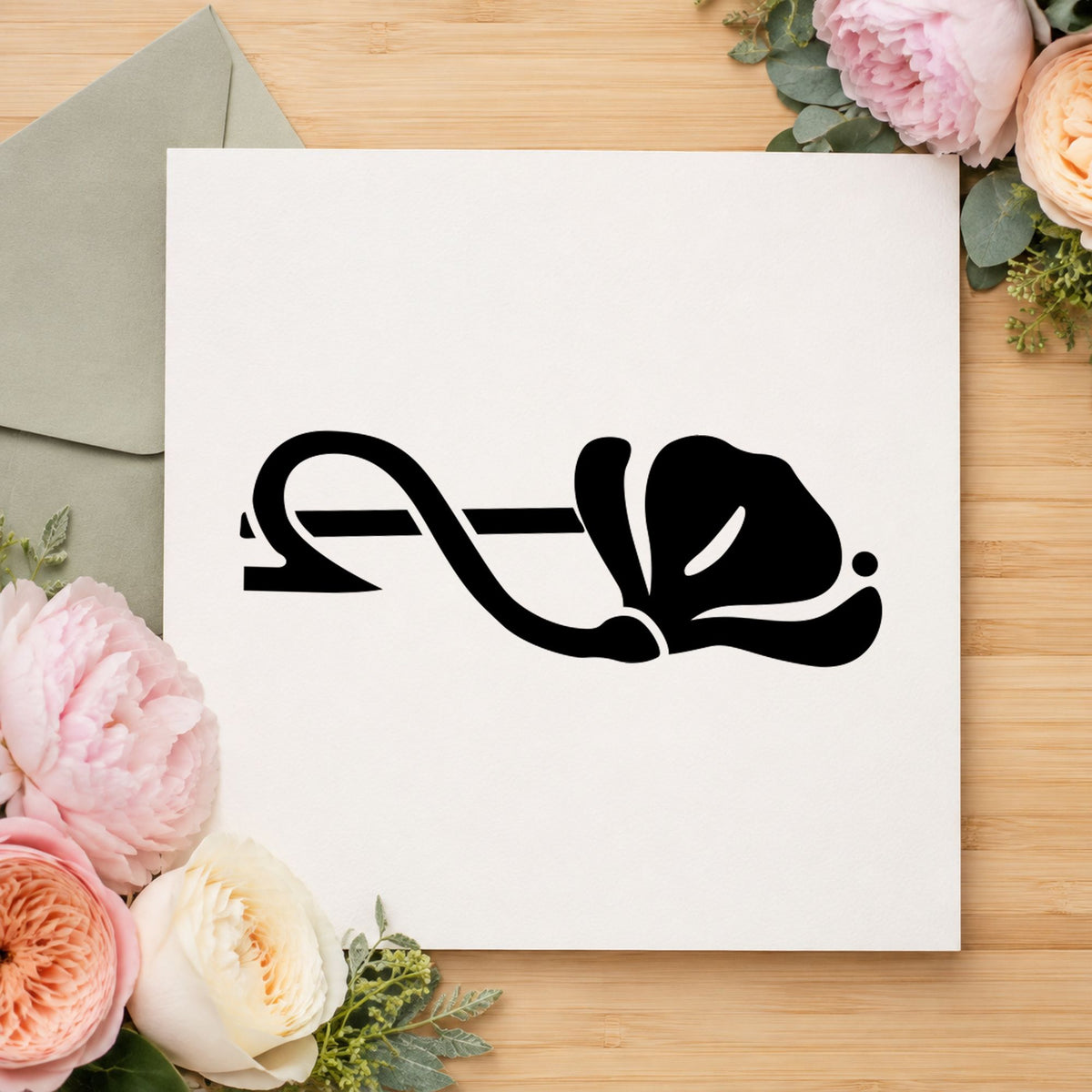 Right Single Flower Border Rubber Stamp impression in black ink on white paper in a styled craft setting.