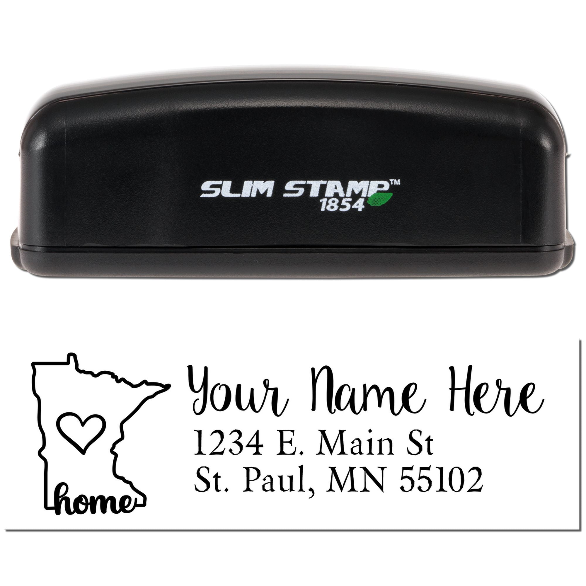 Custom self-inking Slim Stamp 1854 rubber stamp with Minnesota home return address design for personalized mail.