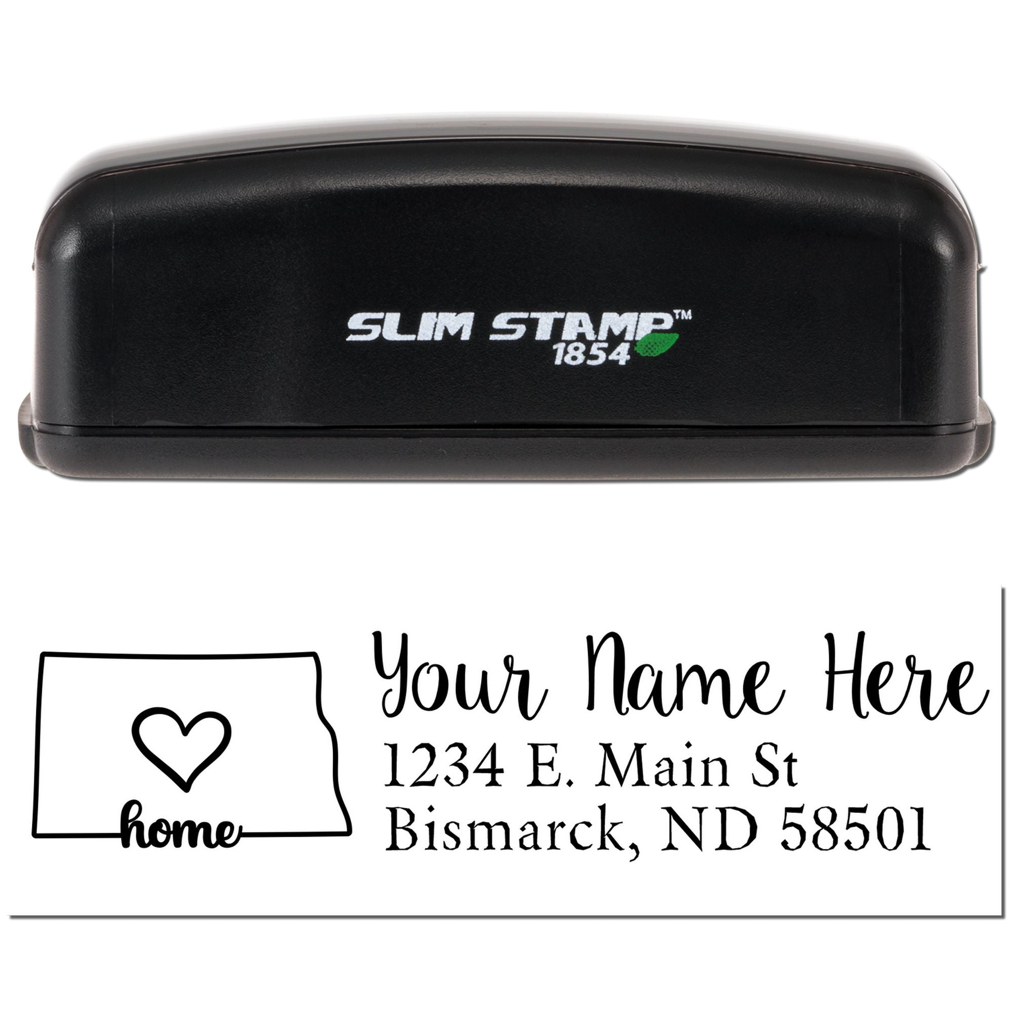 Slim Stamp 1854 custom rubber address stamp with home icon, personalized name, and return address preview.