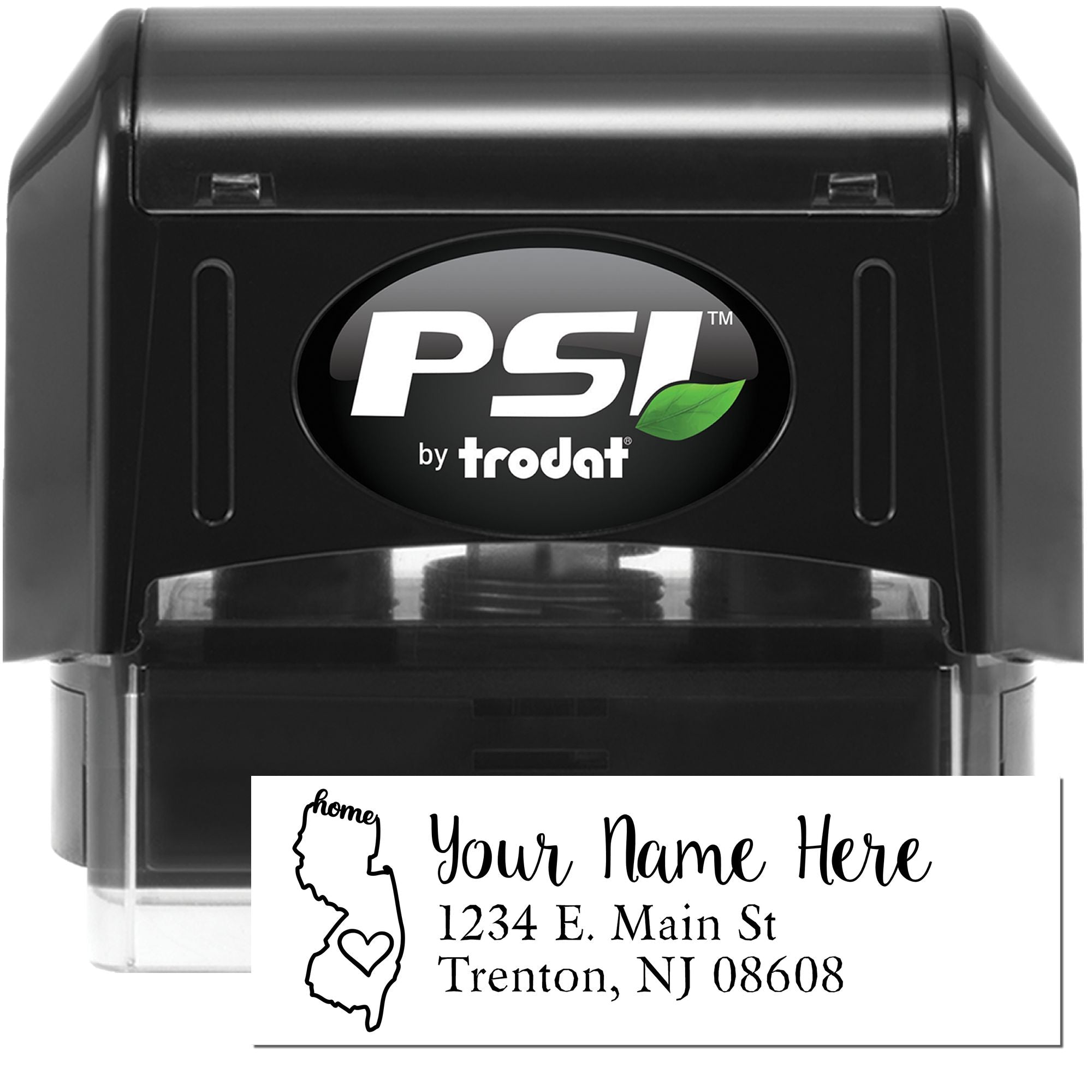 PSI by Trodat self-inking custom return address rubber stamp with New Jersey outline and personalized imprint