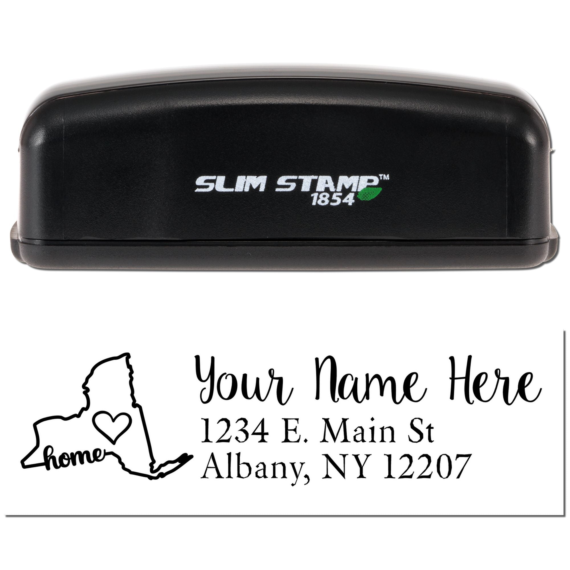 Custom Slim Stamp 1854 self-inking rubber stamp with New York home return address design for personalized mailing.