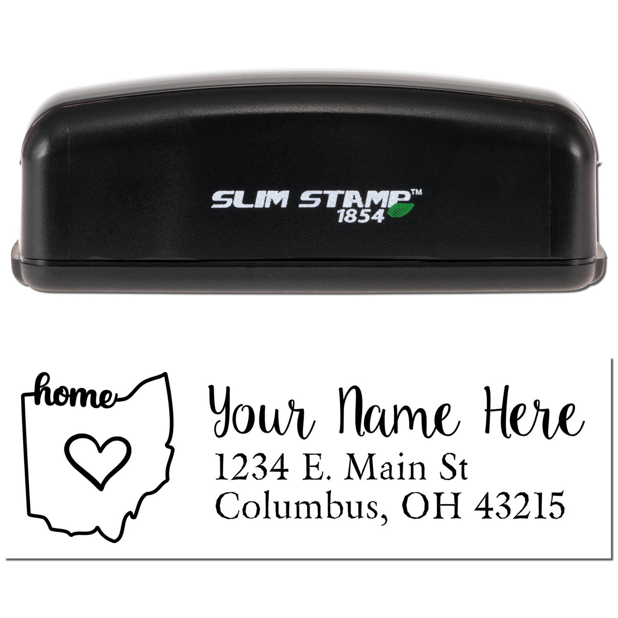 Personalized Ohio return address rubber stamp with custom name and address, Slim Stamp 1854 self-inking stamp