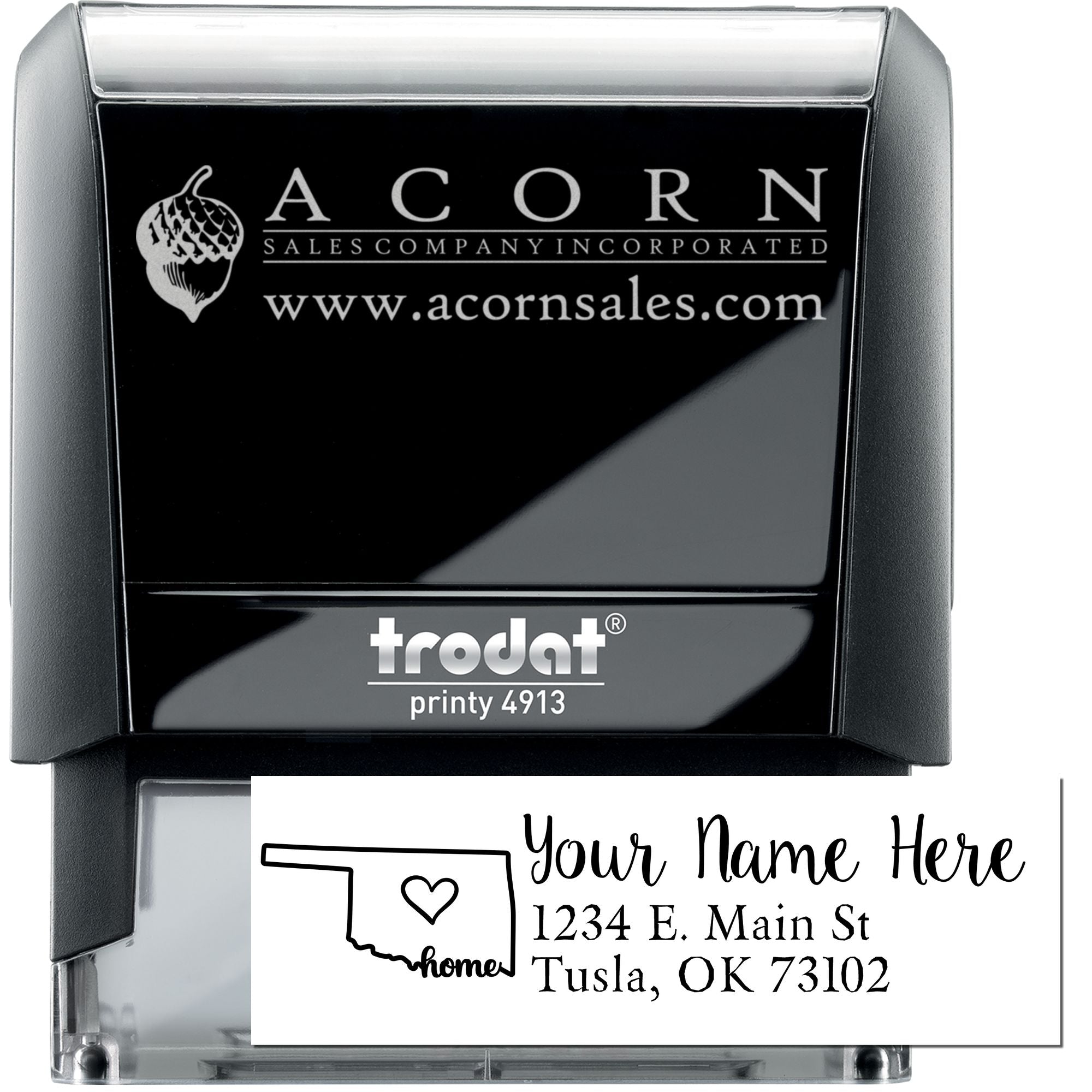 Custom self-inking rubber stamp and address stamp design, Trodat Printy 4913 for business mailings and branding