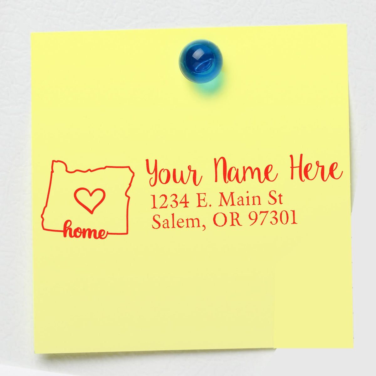 Personalized Oregon home address rubber stamp with heart design and custom name and mailing address for stationery and mail.