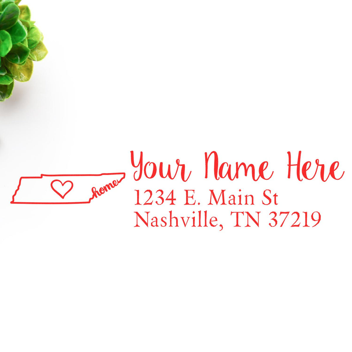 Custom return address rubber stamp with Tennessee outline and heart for personalized mailing labels.