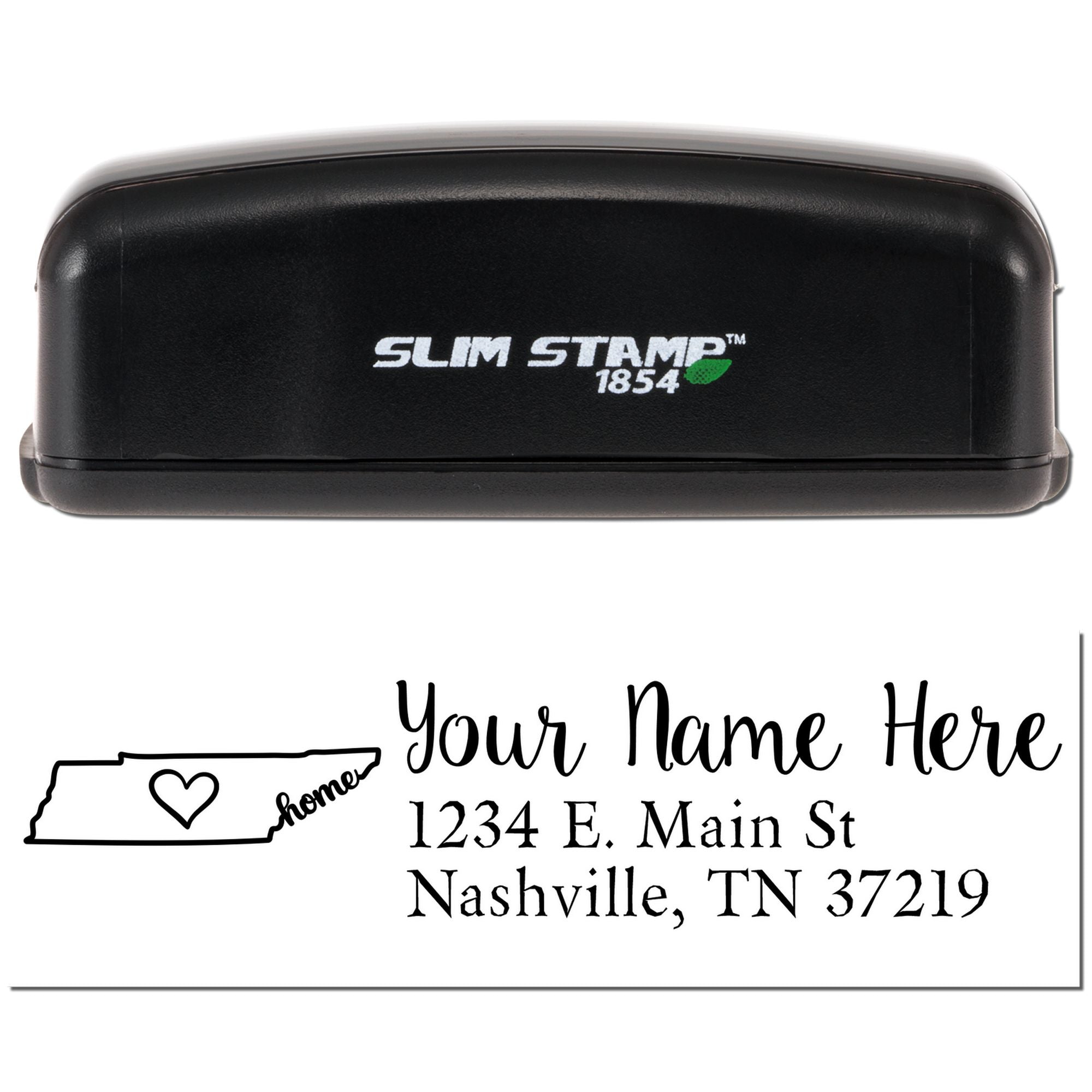 Custom self-inking rubber stamp for personalized return address, featuring Tennessee home design and name placeholder.