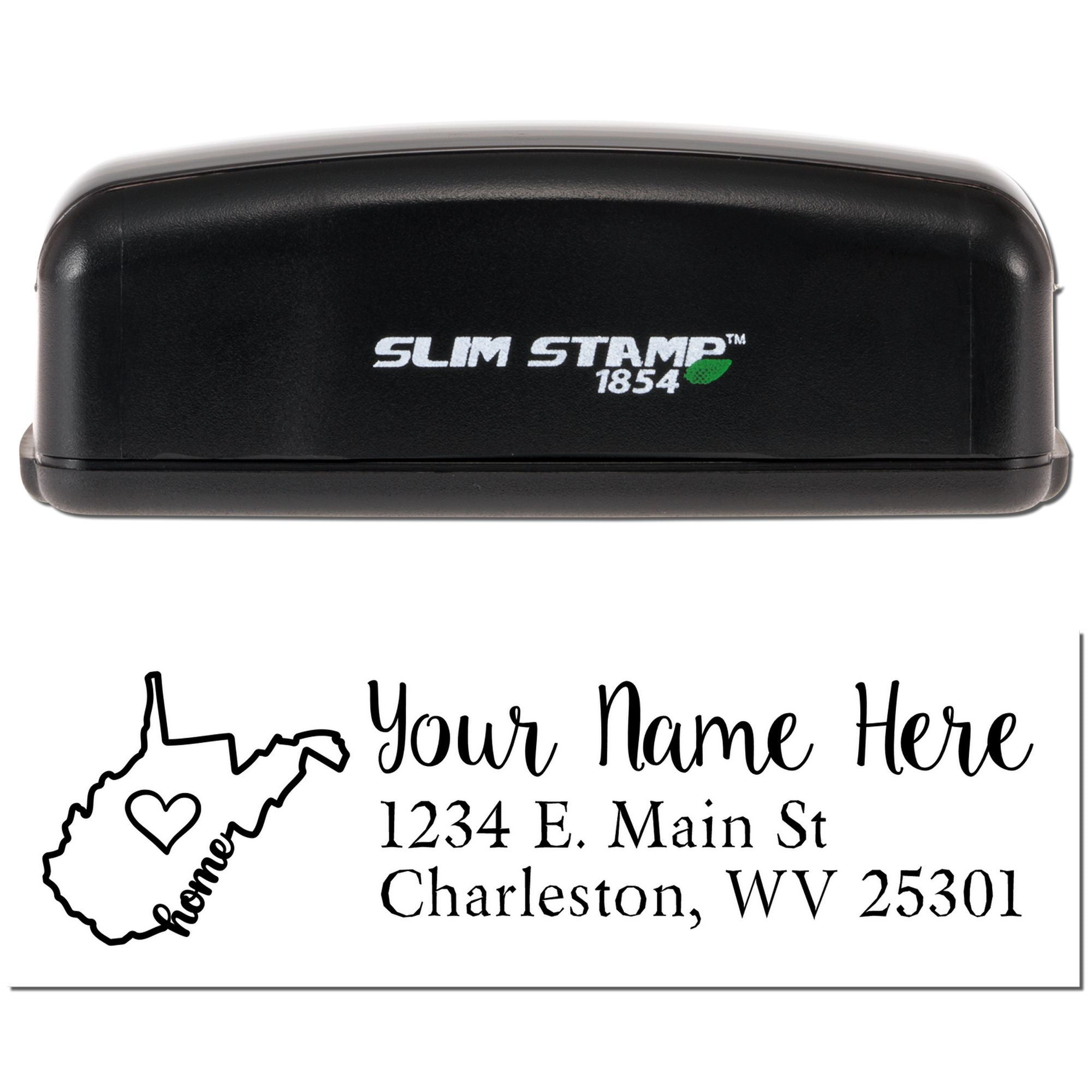 Personalized Slim Stamp rubber stamp for custom name and address impressions with West Virginia home design.