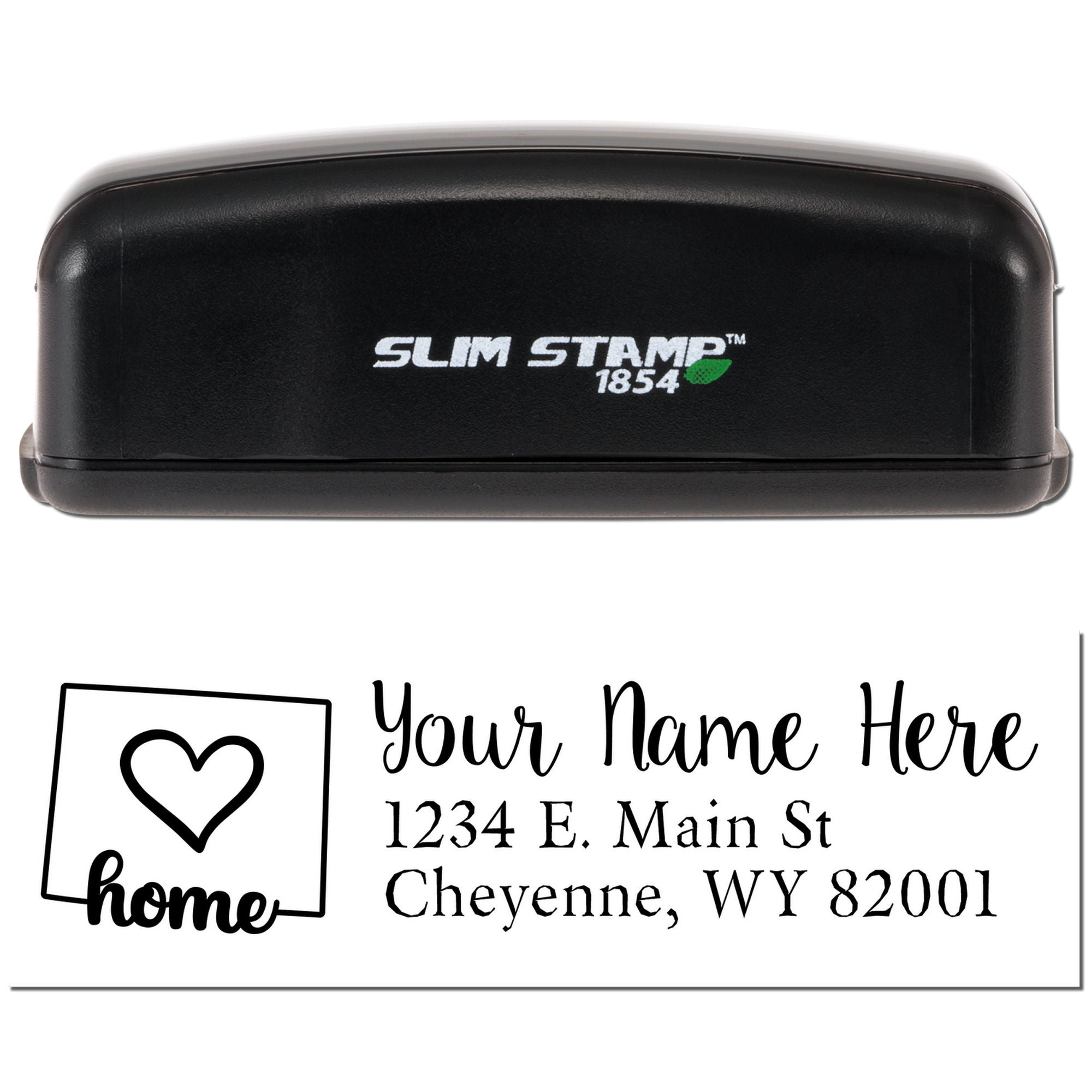 Slim Stamp 1854 custom rubber stamp with personalized home address and home icon design for envelopes, labels, and mail.