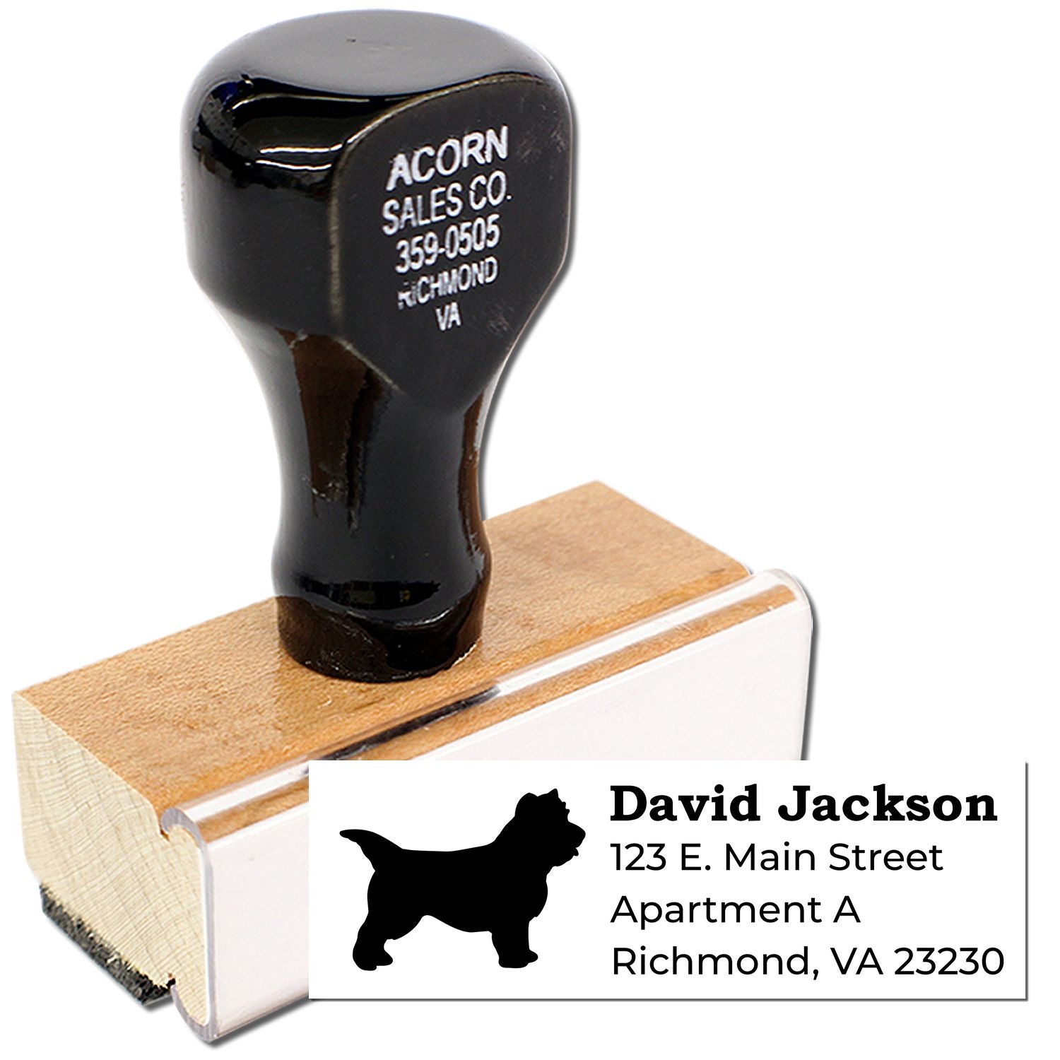 Personalized return address rubber stamp with dog silhouette, David Jackson, Richmond, VA