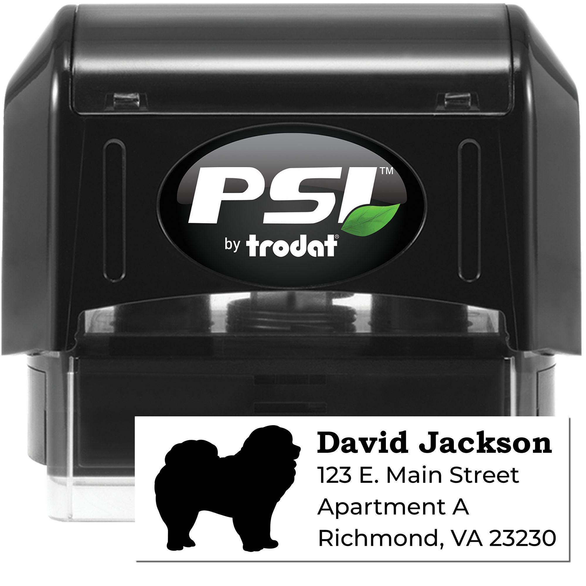 PSI by Trodat self-inking rubber stamp with custom return address and pet silhouette imprint