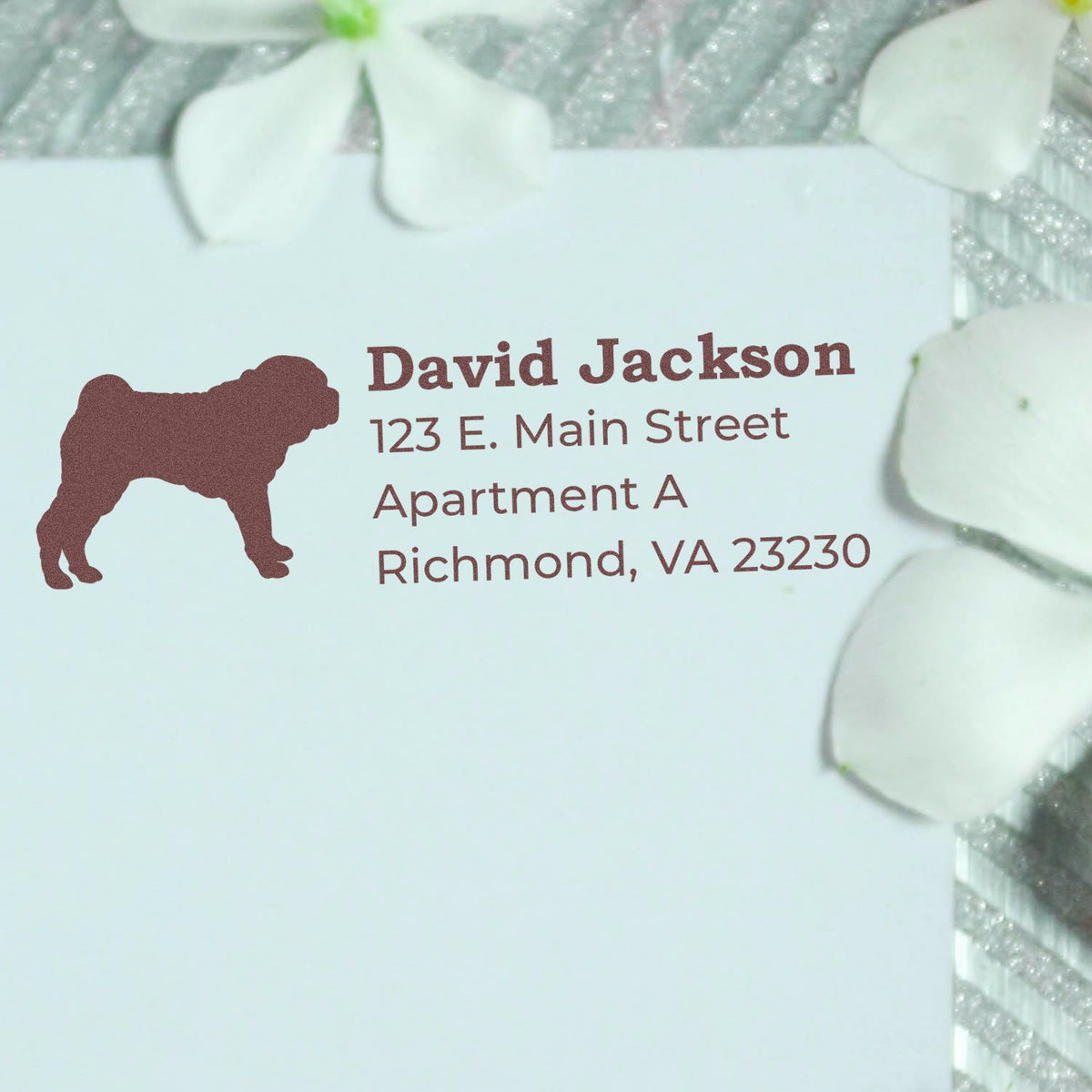 Custom rubber address stamp with dog silhouette, personalized mailing label for David Jackson in Richmond, VA.