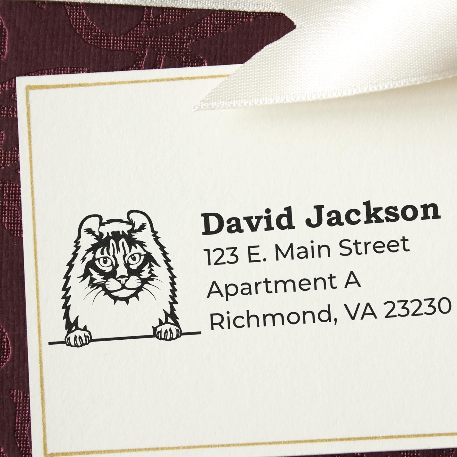 American Curl Cat Pre-Inked Slim Return Address Stamp