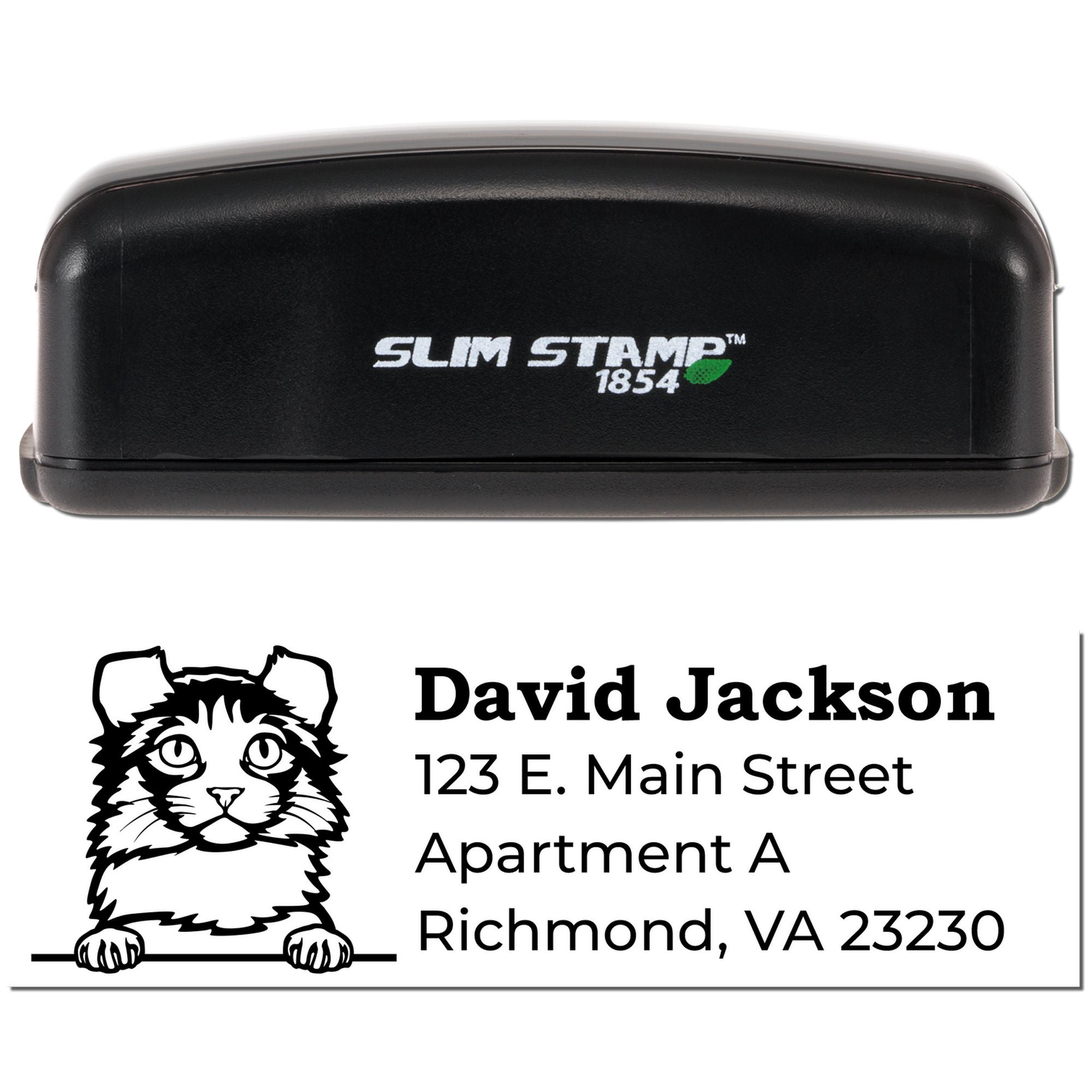 Slim Stamp 1854 custom cat address rubber stamp with David Jackson, 123 E. Main Street, Richmond, VA 23230