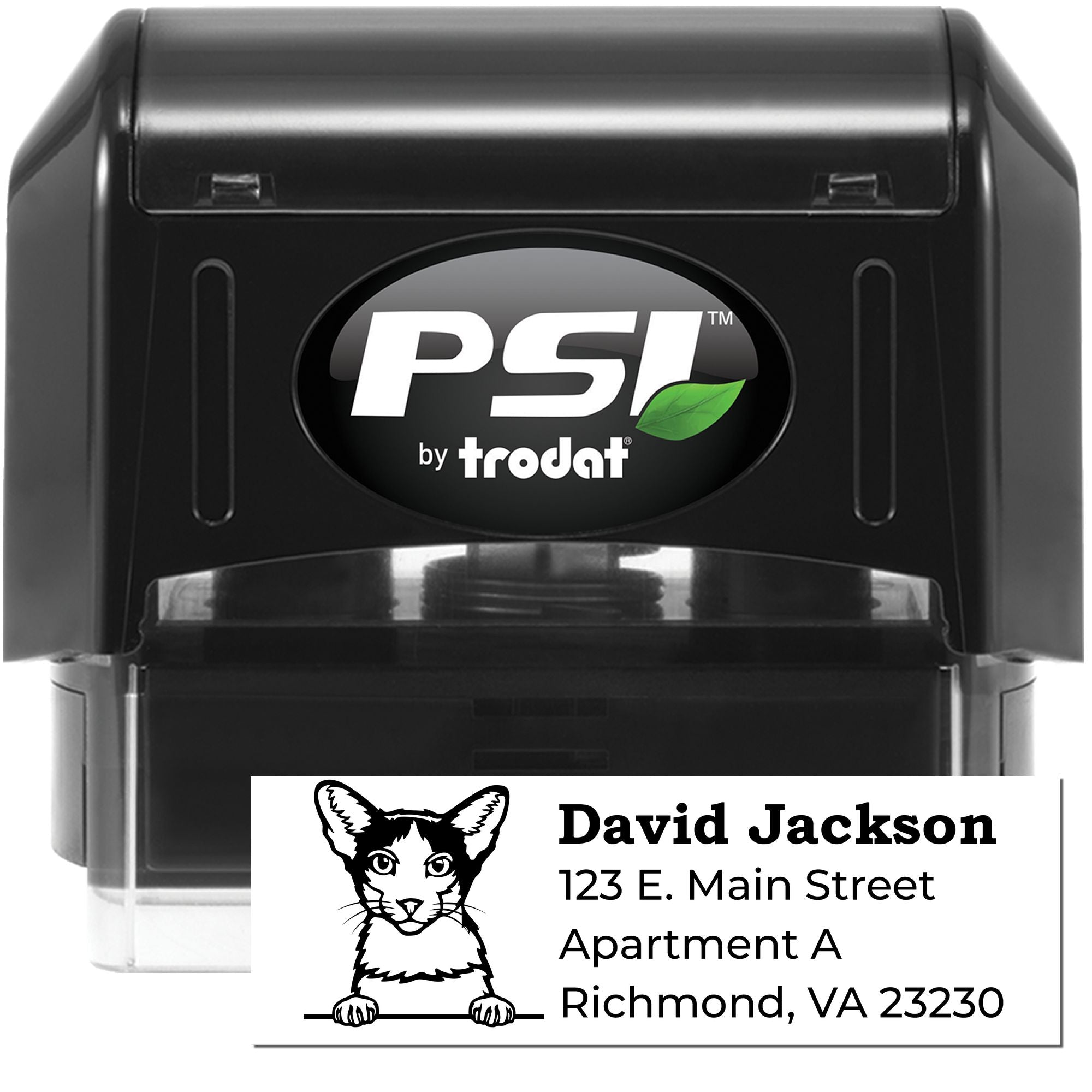 PSI by Trodat self-inking rubber stamp with custom address stamp impression for personalized mailing and office use.