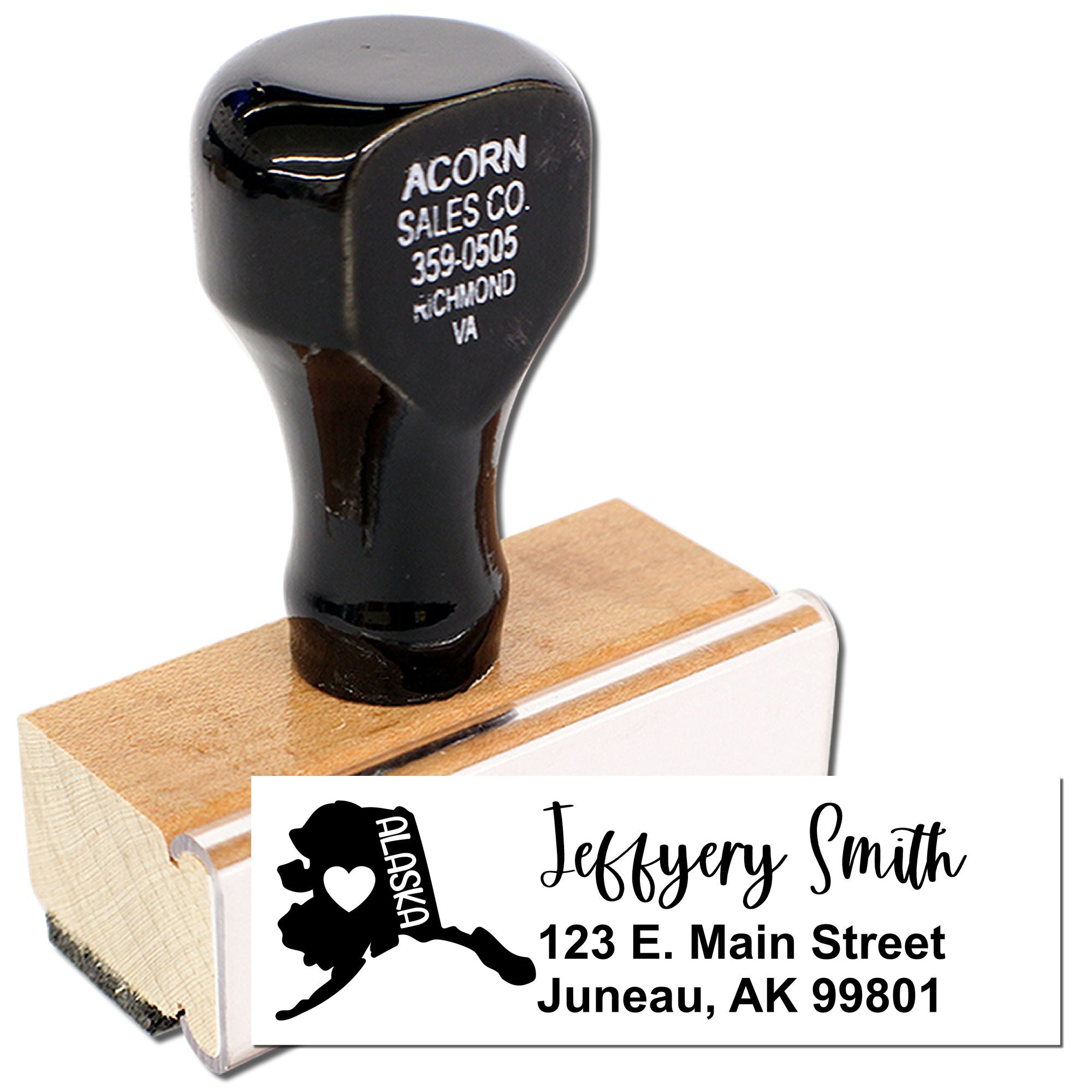 Personalized Alaska Love Address Stamp with Wood Handle