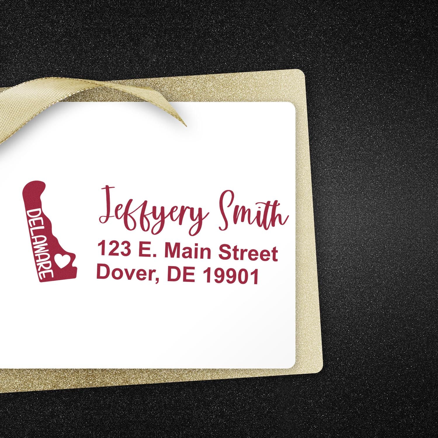 Personalized Delaware return address rubber stamp design for wedding invitations with name and address