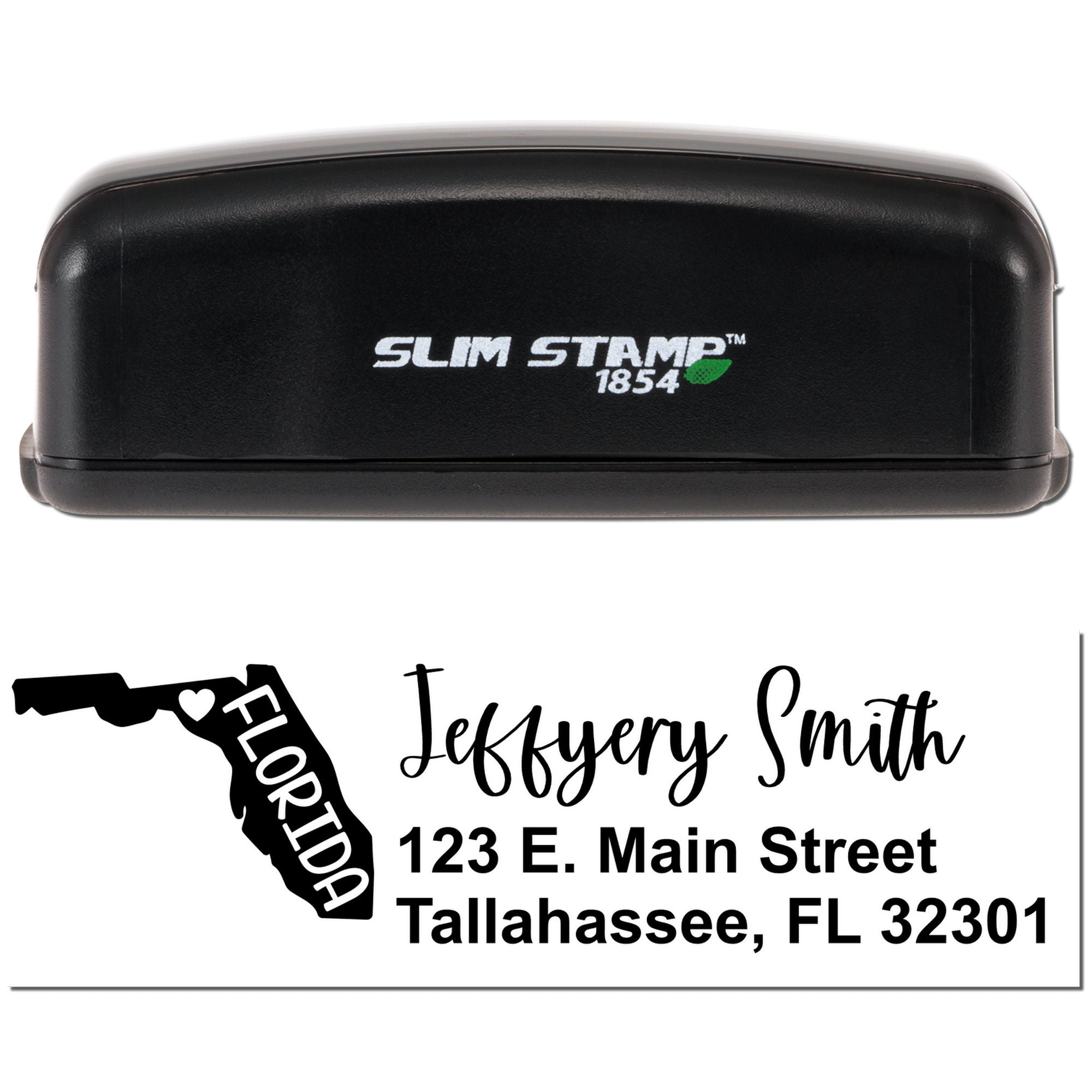 Slim Stamp 1854 self-inking rubber stamp with custom Florida return address design for personalized mailing labels.