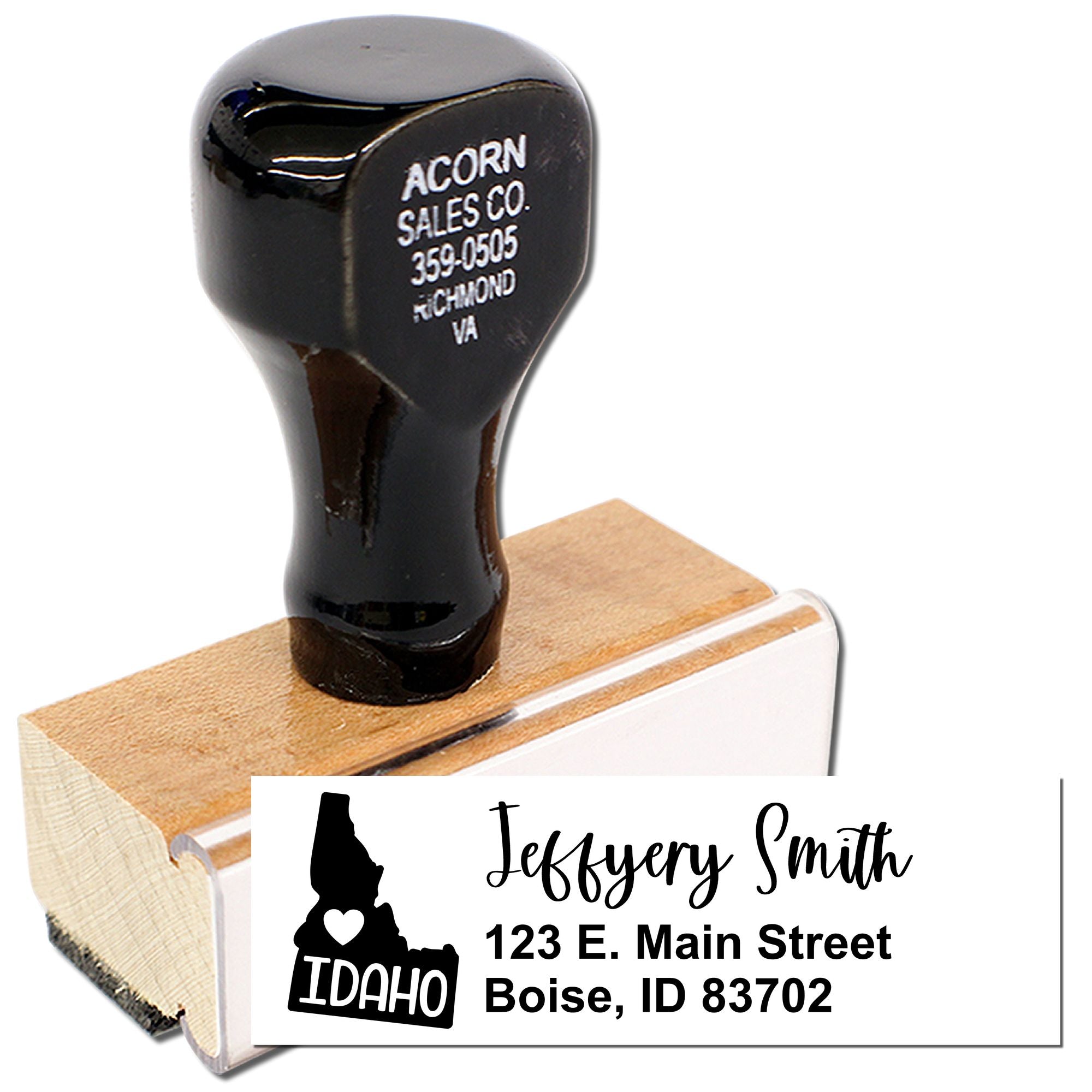 Custom Idaho return address rubber stamp with name and Boise, ID address for personalized mailing, business, and crafts.