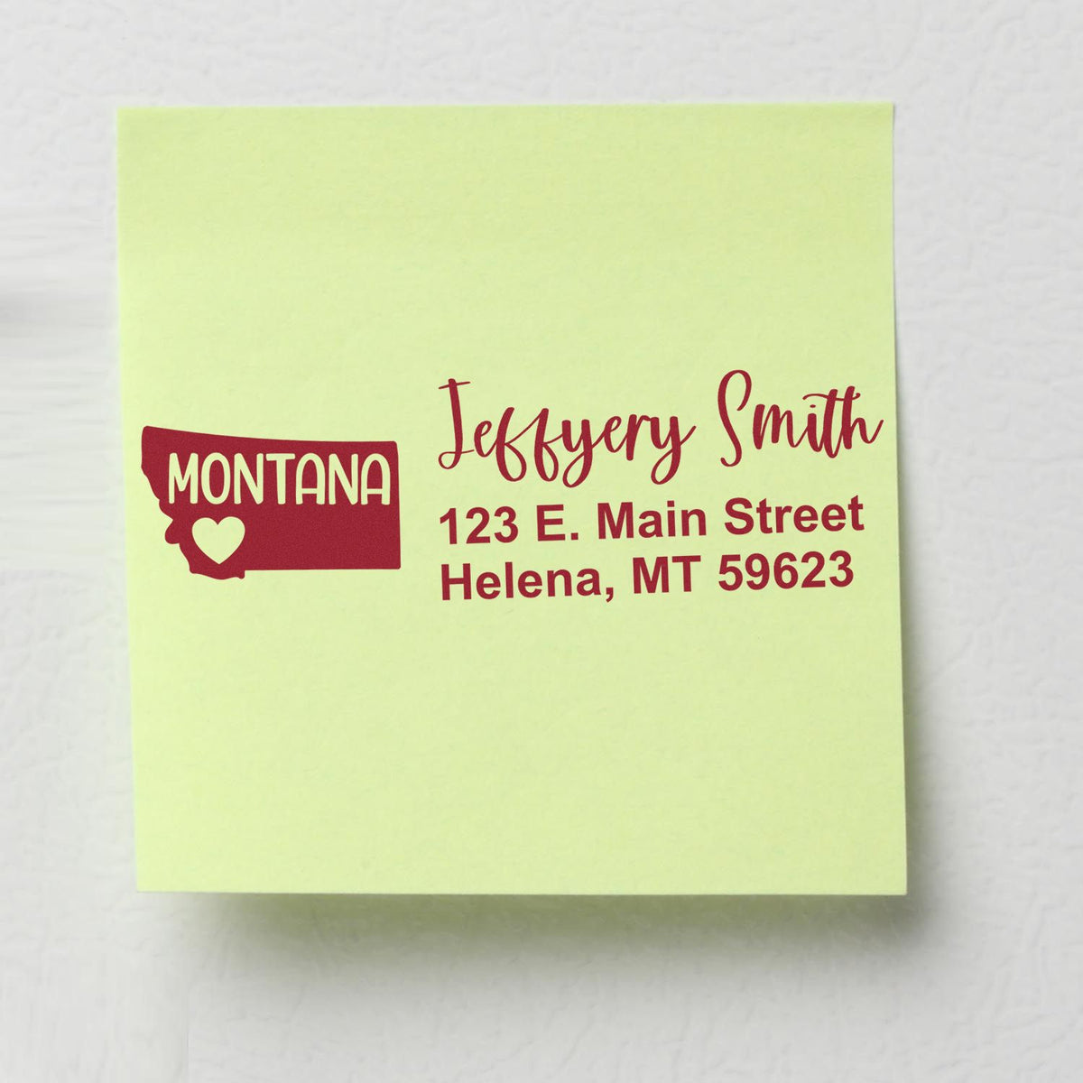 Custom Montana return address rubber stamp with name and Helena, MT 59623 for personalized mailing.