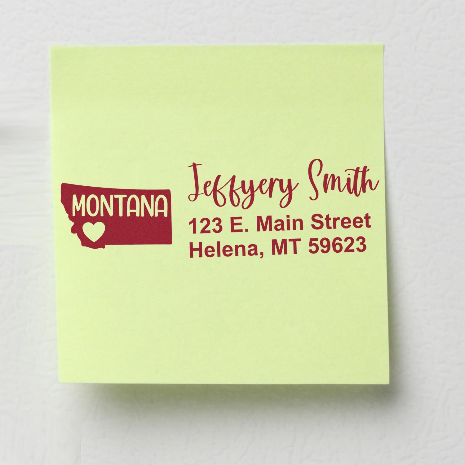 Custom Montana return address rubber stamp with name, street address, and Helena, MT 59623.