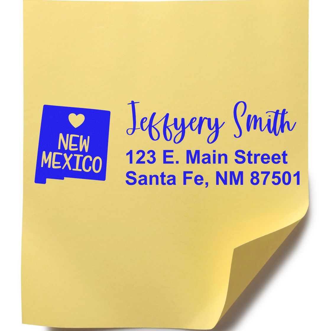 Personalized return address rubber stamp with New Mexico design for Jeffrey Smith, Santa Fe, NM 87501.
