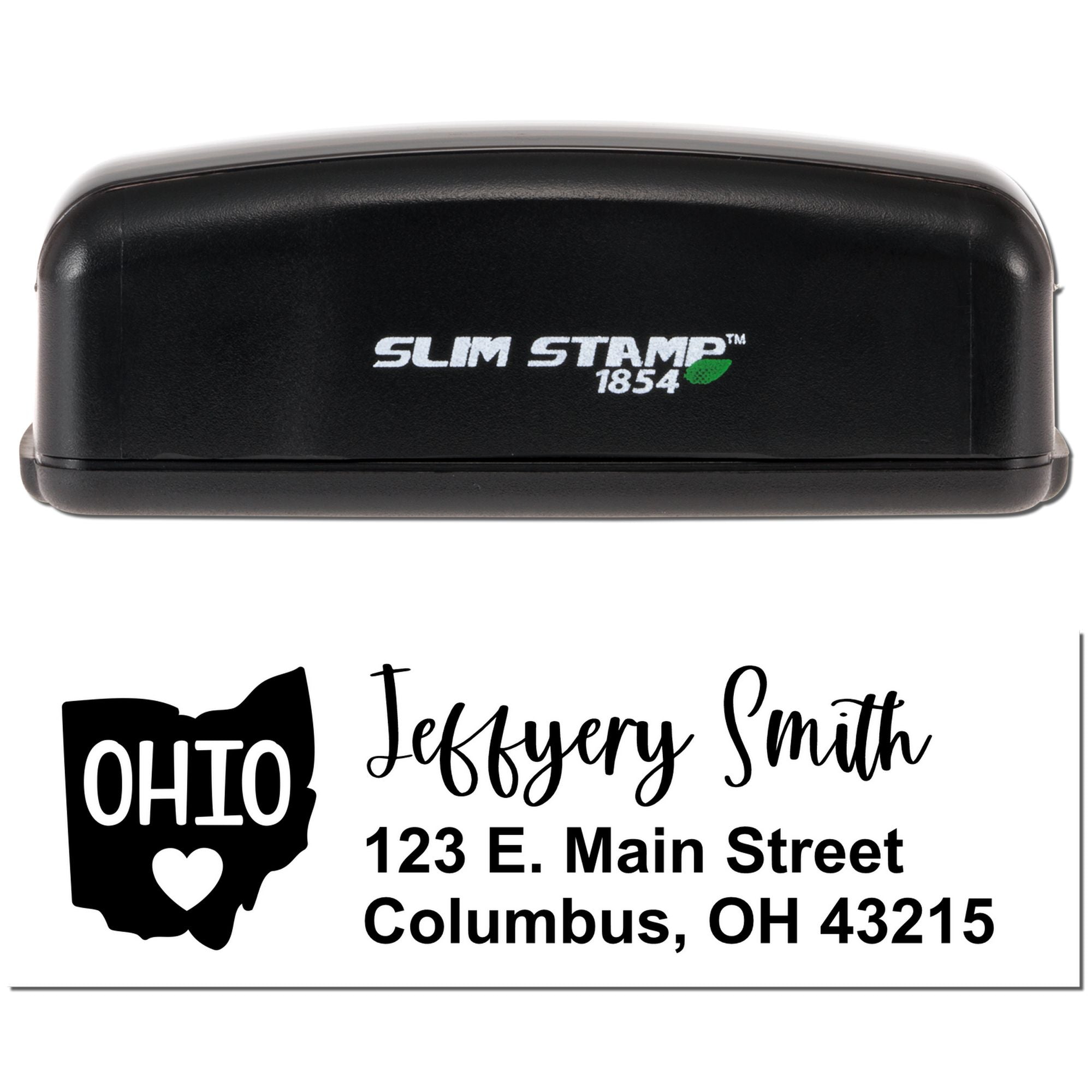 Custom Ohio return address rubber stamp with name and address, perfect for personalized mailing and business use.