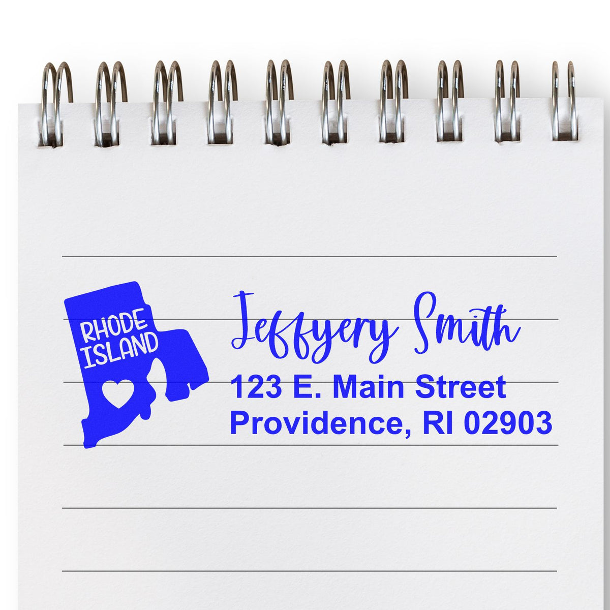Custom Rhode Island return address rubber stamp for Jeffery Smith, Providence, RI 02903.