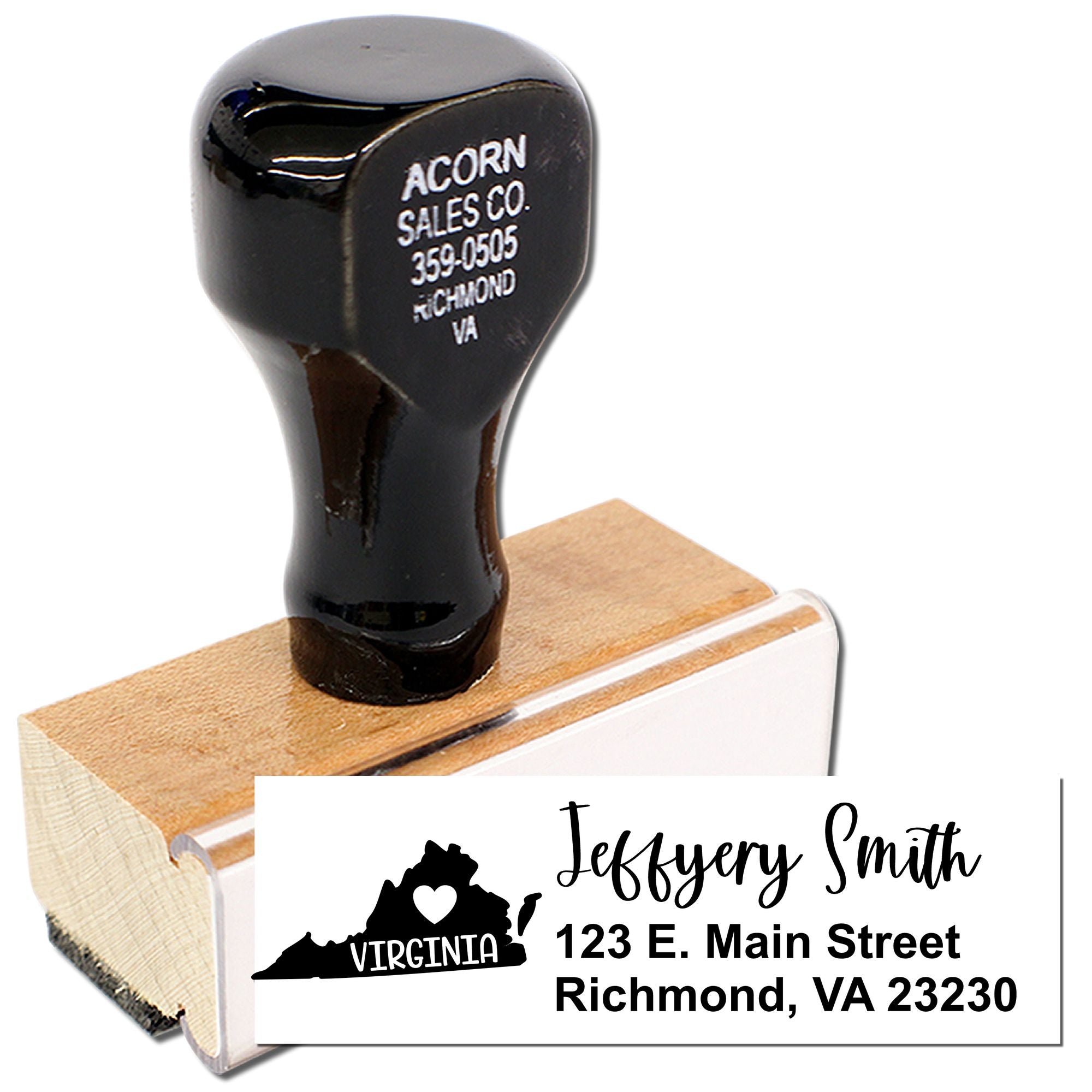 Personalized Virginia Love Address Stamp with Wood Handle