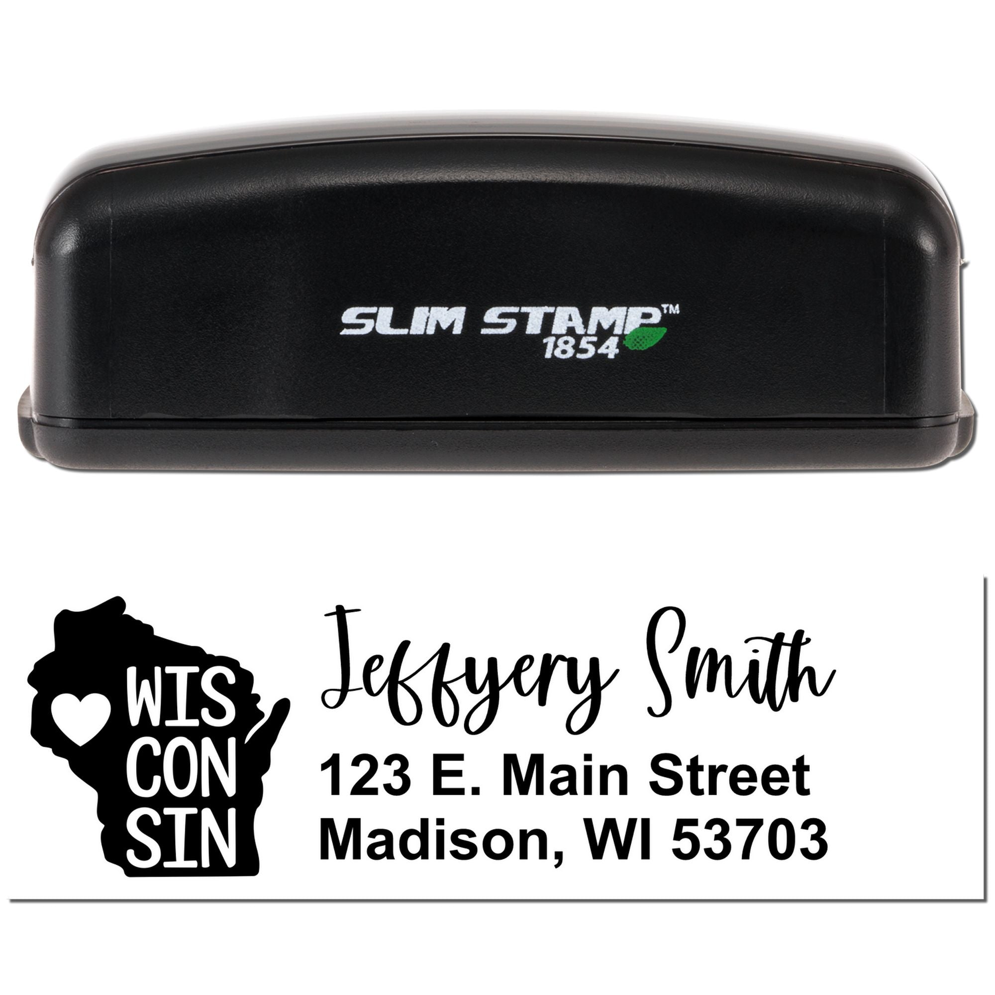 Custom Wisconsin return address rubber stamp with Jeffrey Smith name and Madison, WI address