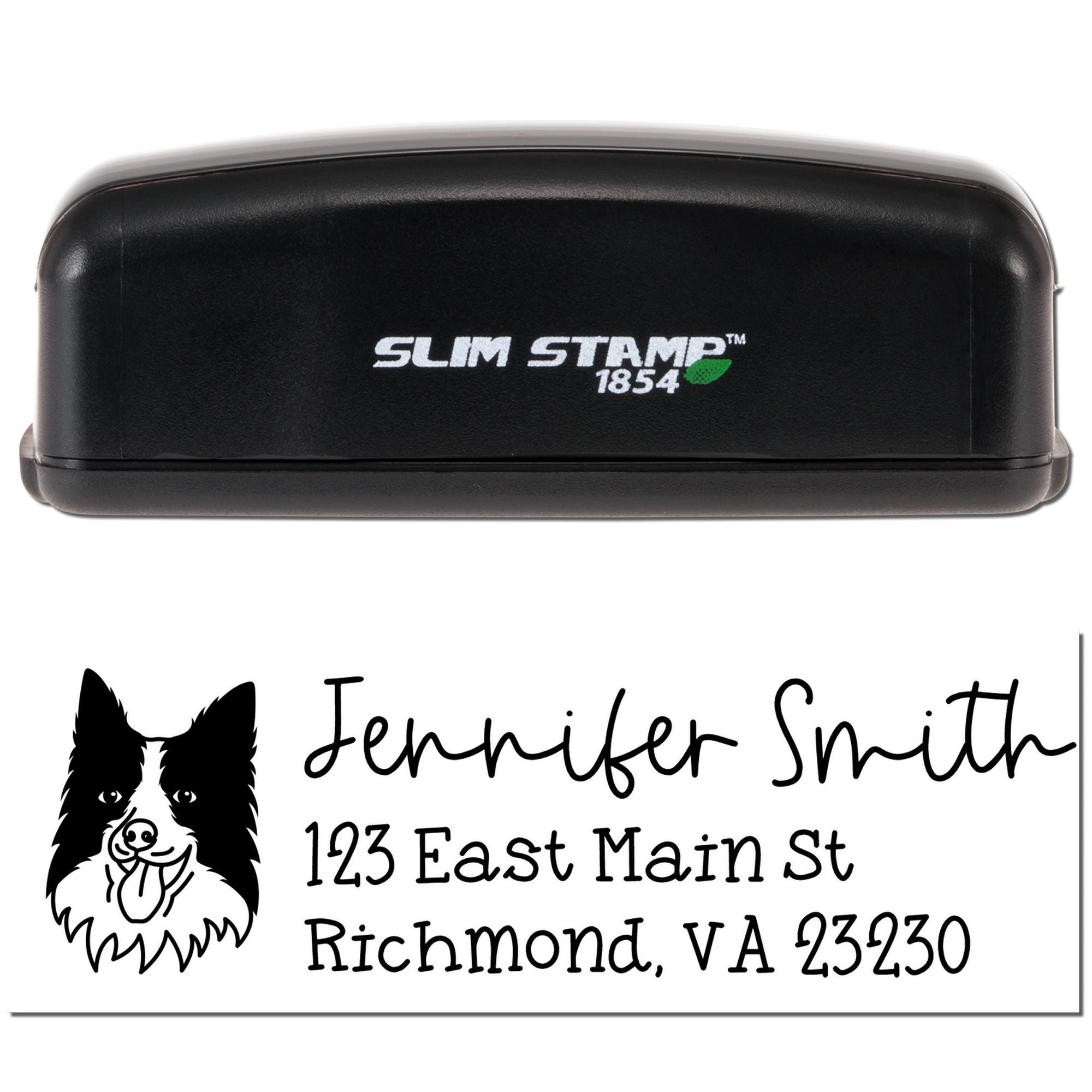 Custom Border Collie Return Pre-Inked Address Stamp with Dog Silhouette Slim