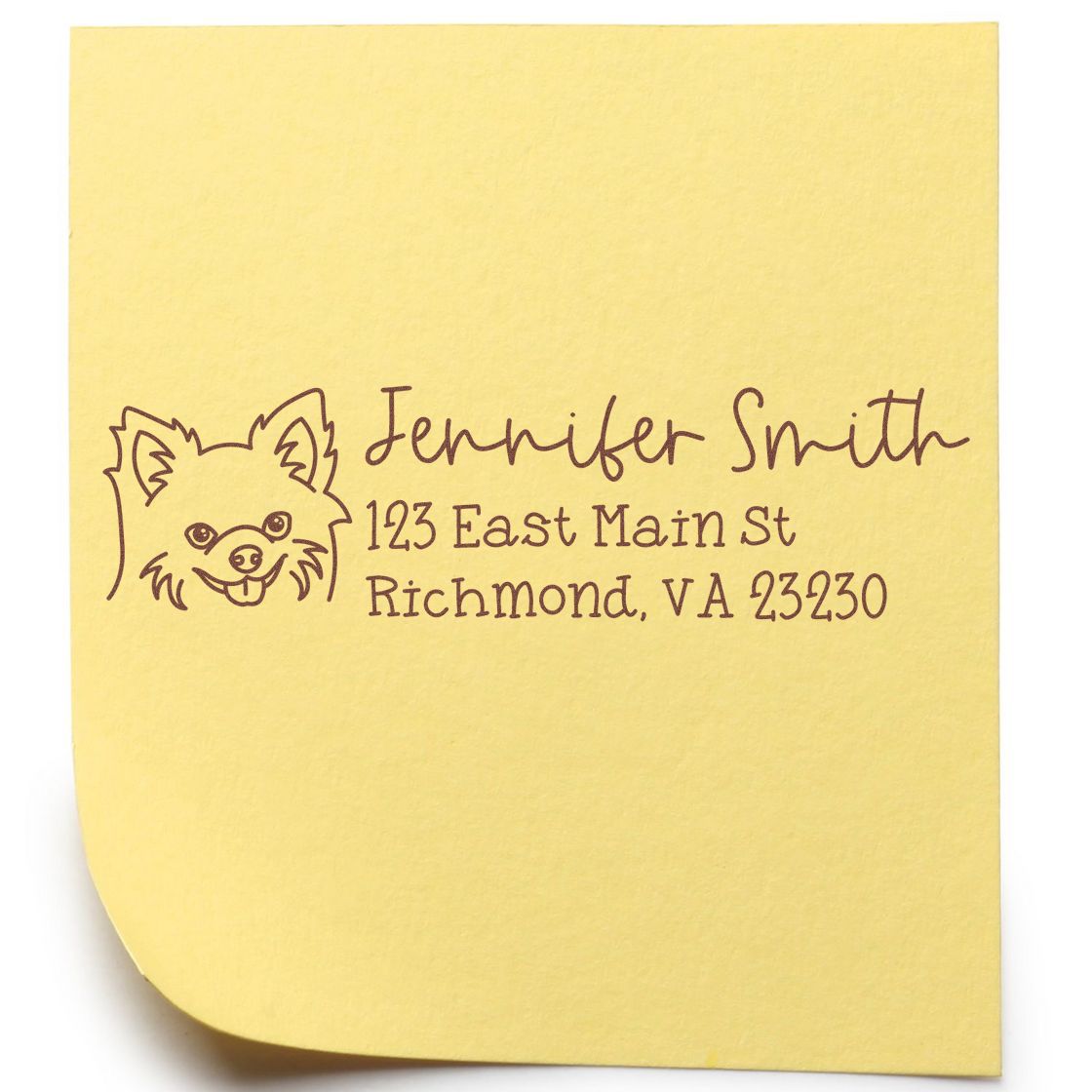 Personalized dog return address rubber stamp for Jennifer Smith, Richmond, VA 23230