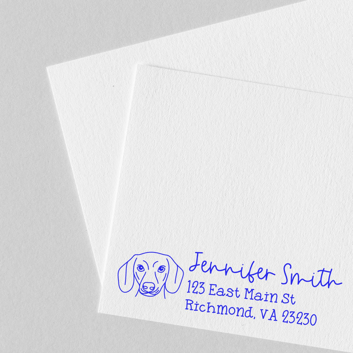 Custom dog address rubber stamp with Jennifer Smith return address, Richmond VA, for personalized mail and envelopes.