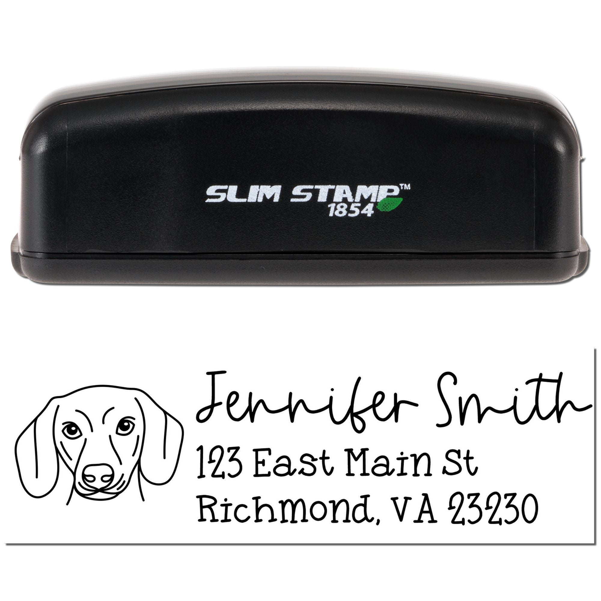 Slim Stamp 1854 custom self-inking dog address stamp for Jennifer Smith, Richmond, VA 23230