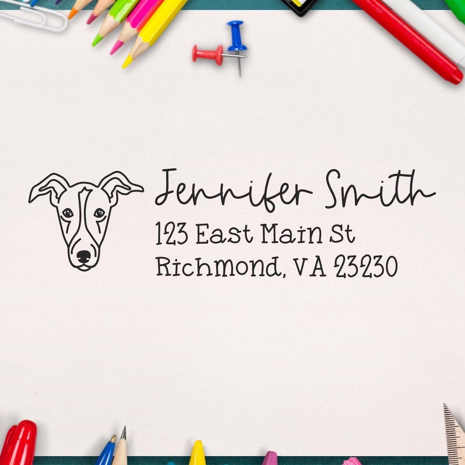 Custom dog return address rubber stamp with name and Richmond, VA address