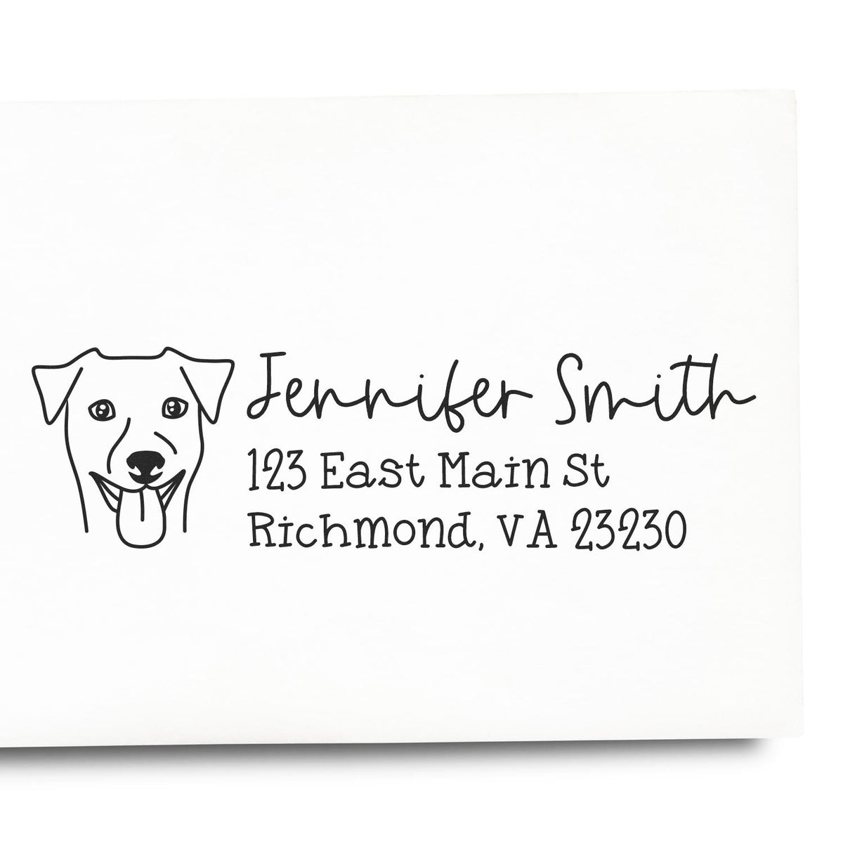 Custom dog return address rubber stamp with Jennifer Smith, 123 East Main St, Richmond, VA 23230