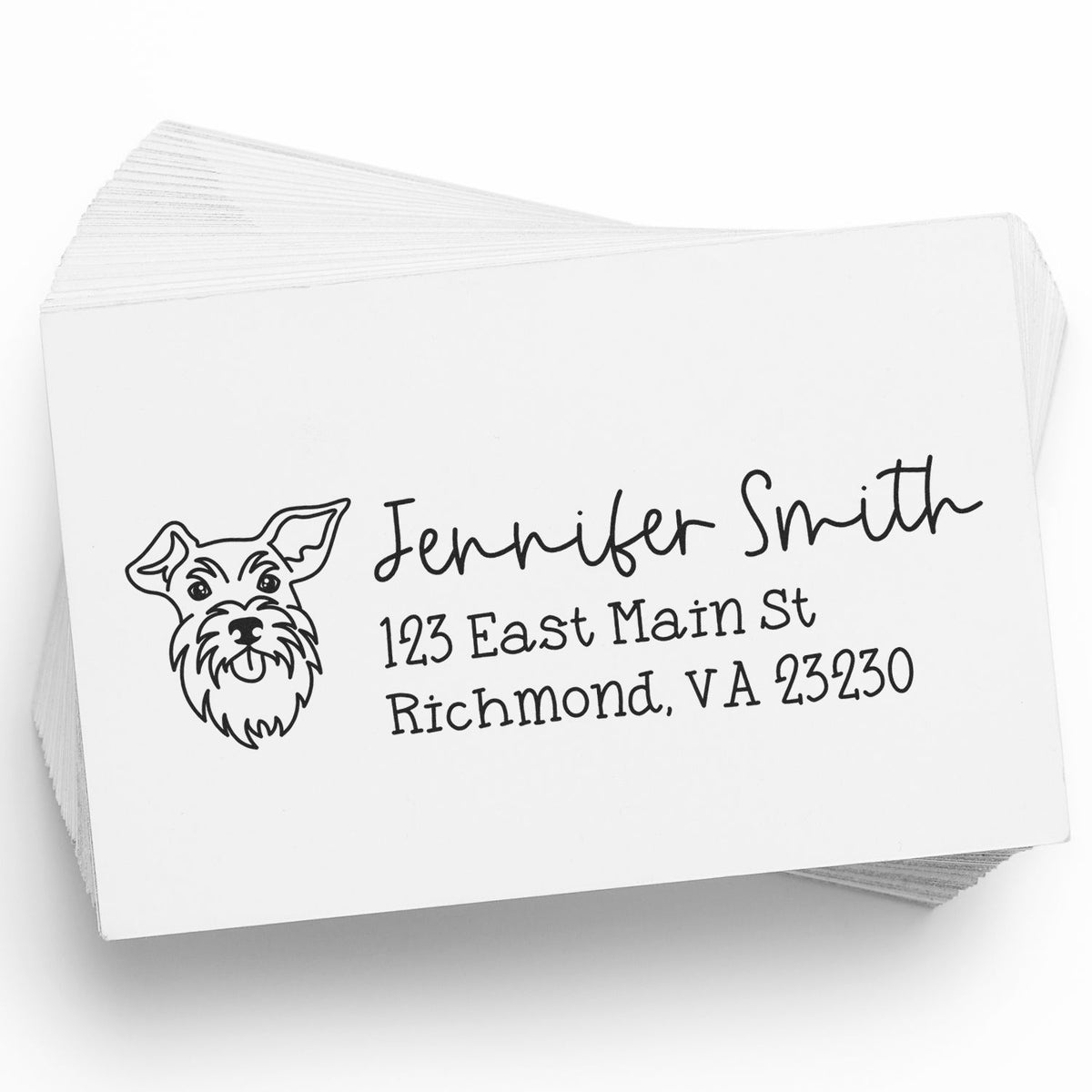 Personalized return address rubber stamp with dog logo and Jennifer Smith Richmond, VA mailing address.