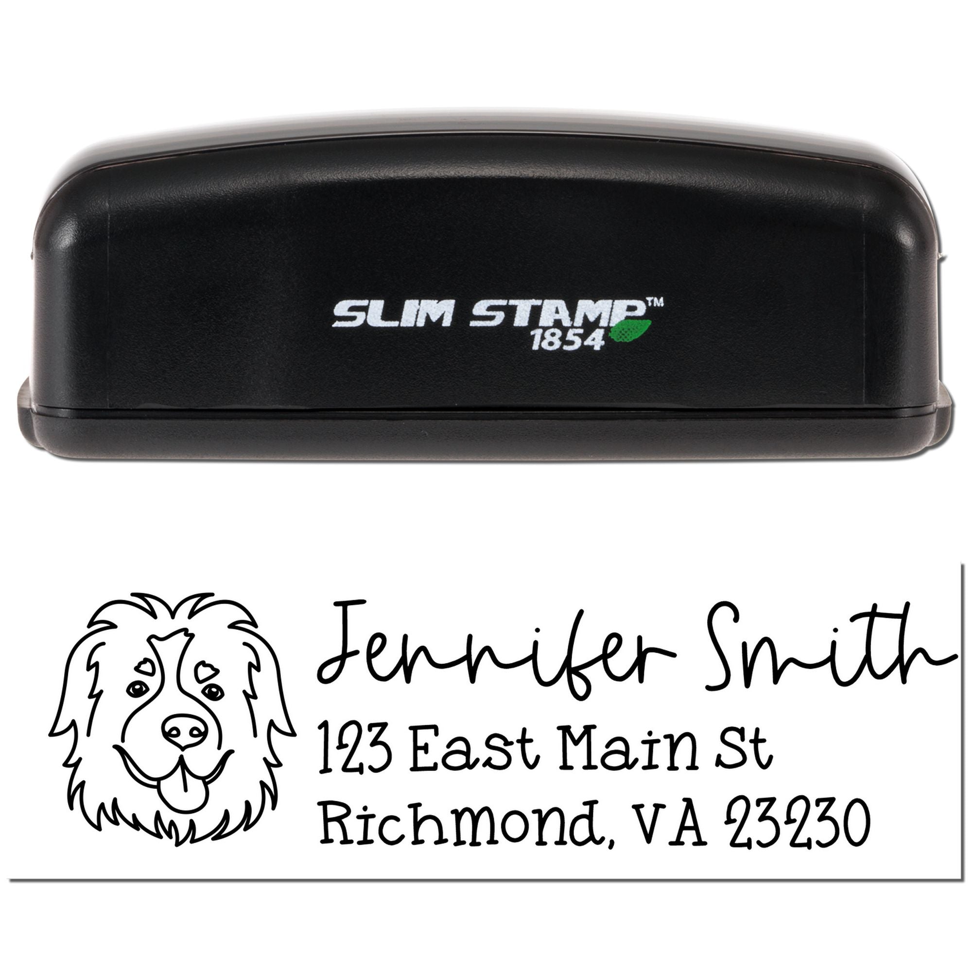 Slim Stamp 1854 custom return address rubber stamp with dog logo, Jennifer Smith, Richmond VA.