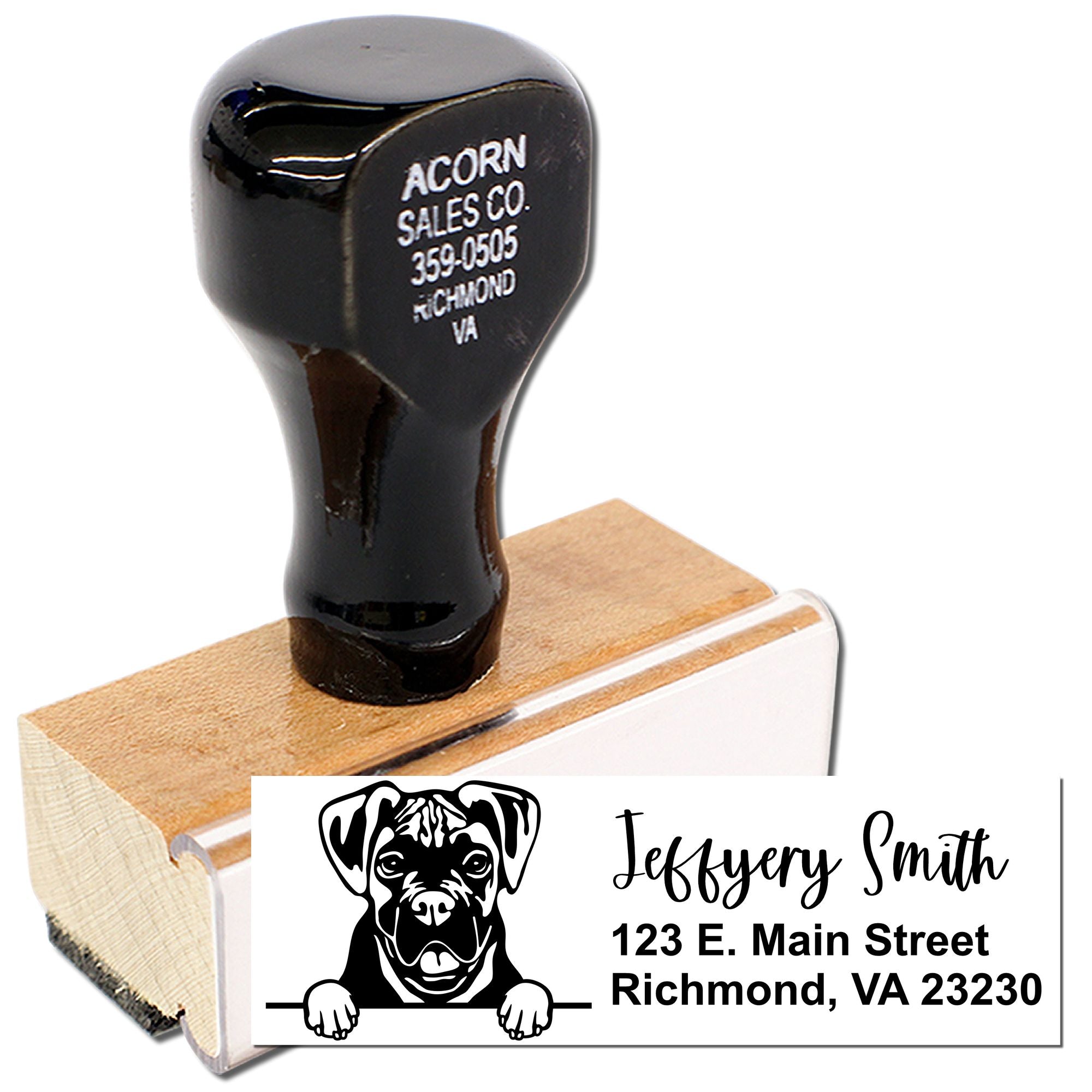 Personalized Peeking Boxer Address Stamp with Wood Handle