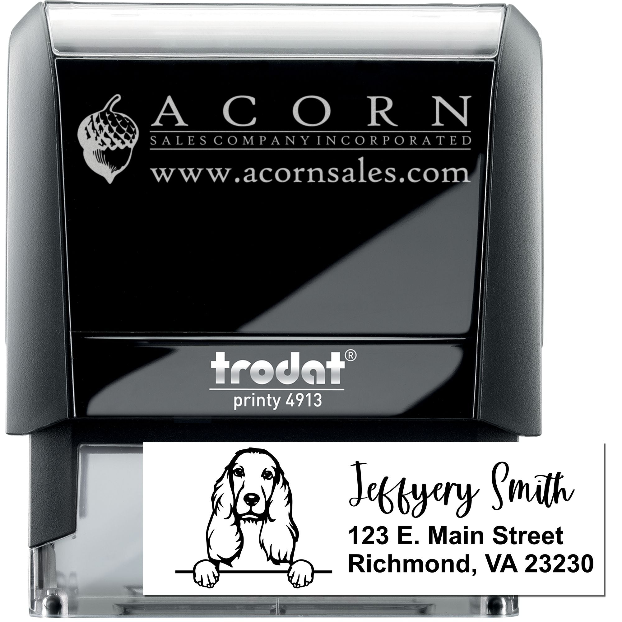 Trodat Printy 4913 custom self-inking rubber stamp for business logo and address mailing.