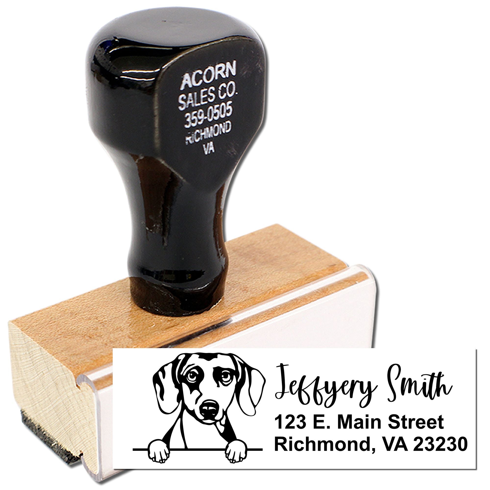 Custom dog address rubber stamp with personalized name and mailing address for pet lovers and business use