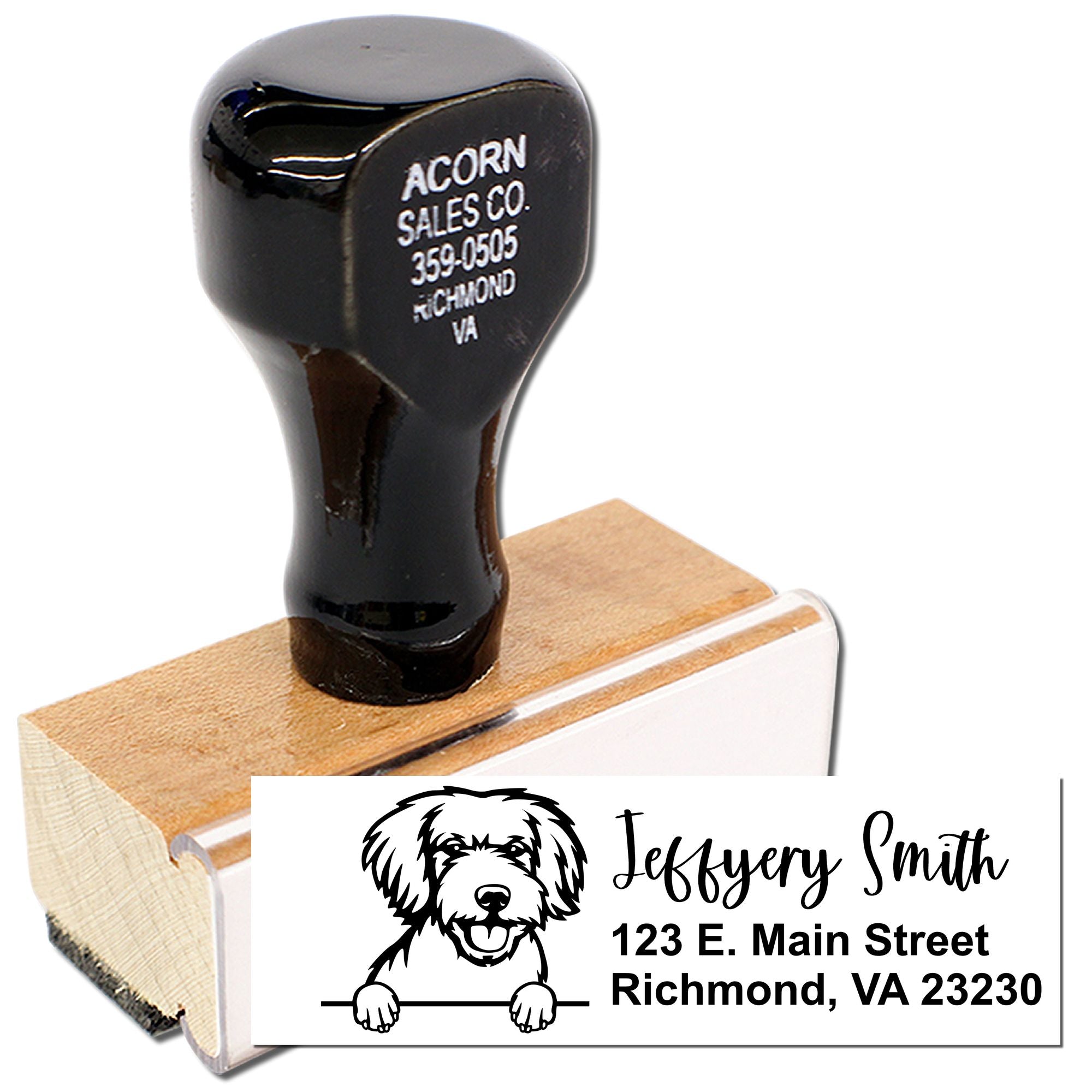 Personalized dog return address rubber stamp with name and Richmond, VA address