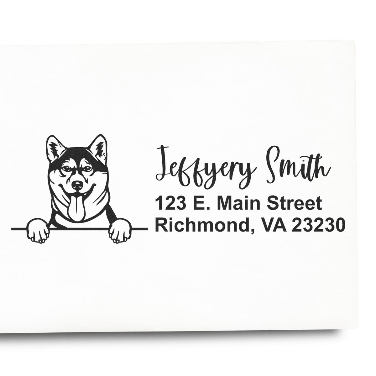 Personalized dog return address rubber stamp with name and Richmond, VA address